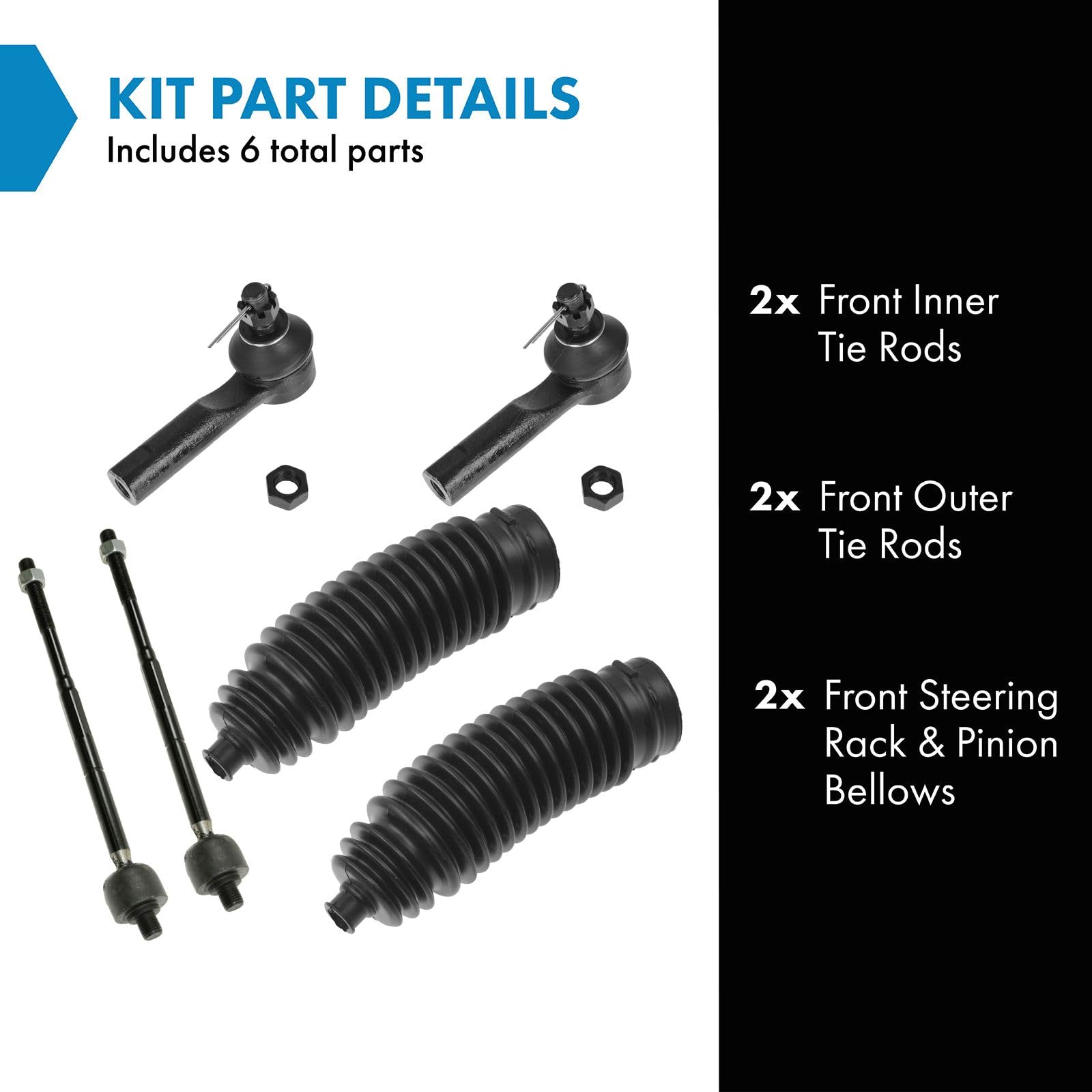 Trq Front Driver & Passenger Side Inner & Outer Steering Kit Steering Rack & Pinion Bellow Tie Rod Compatible With 1995-1998 Nis
