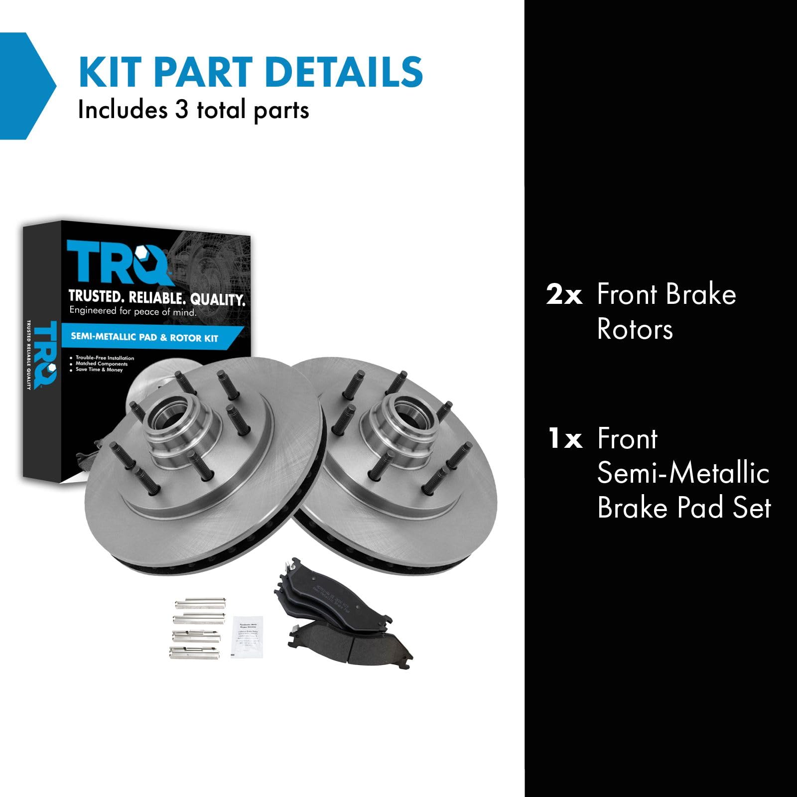 Trq Brake Pad & Rotor Kit Semi-Metallic Front Compatible With 1999-2003 Ford F-150 2004 F-150 Heritage 1997-1999 F-250