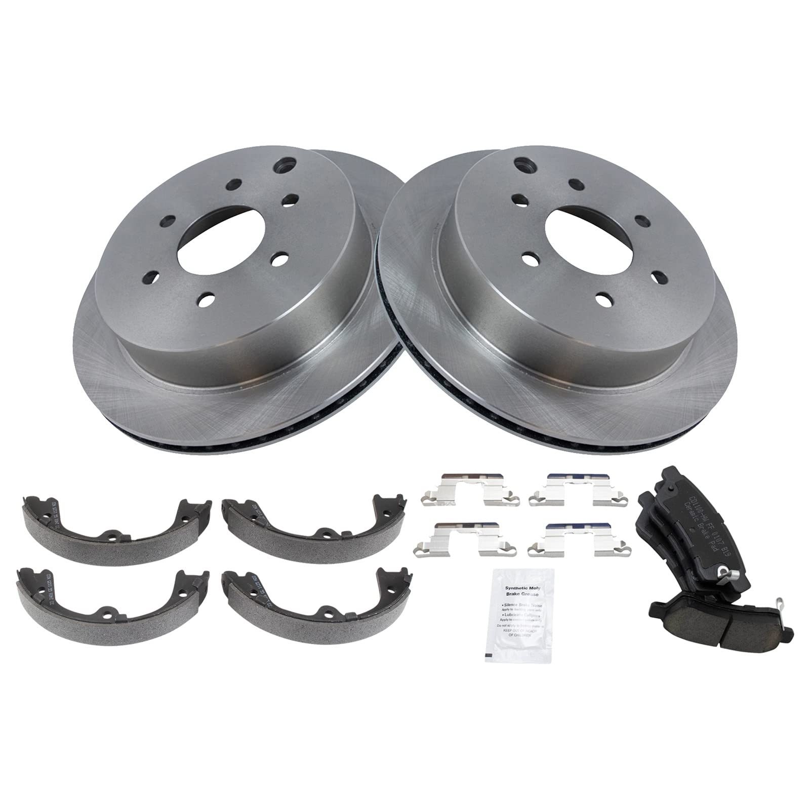 Trq Rear Brake Pad & Rotor Kit Brake Pads Brake Rotor Parking Brake Shoe Set Ceramic Compatible With 2005-2019 Nissan Frontier 2