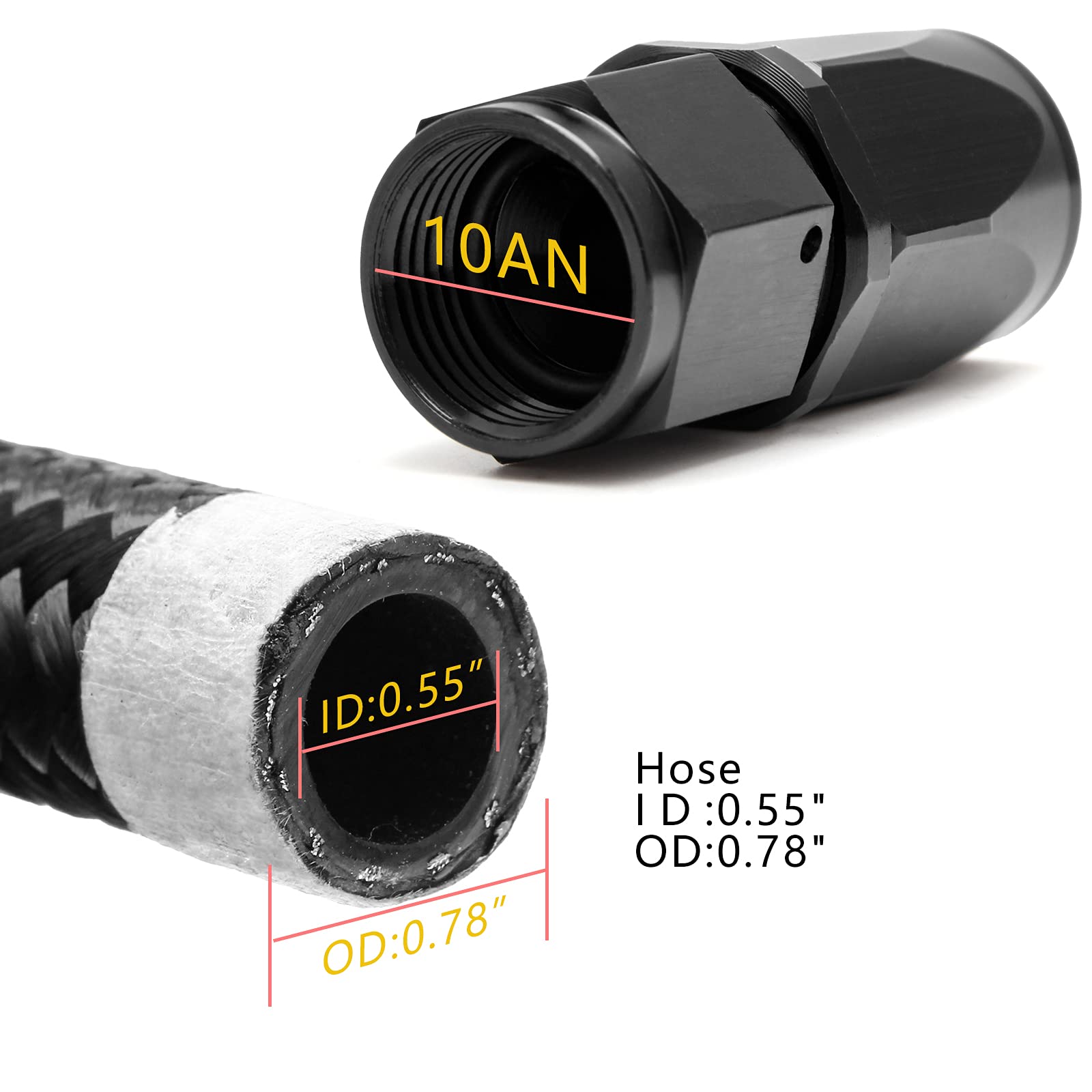 Shineyoo 10An Straight End Fitting 4 Pcs For Braided Fuel Oil Gas Line Hose End 10 An Fittings Aluminum Black