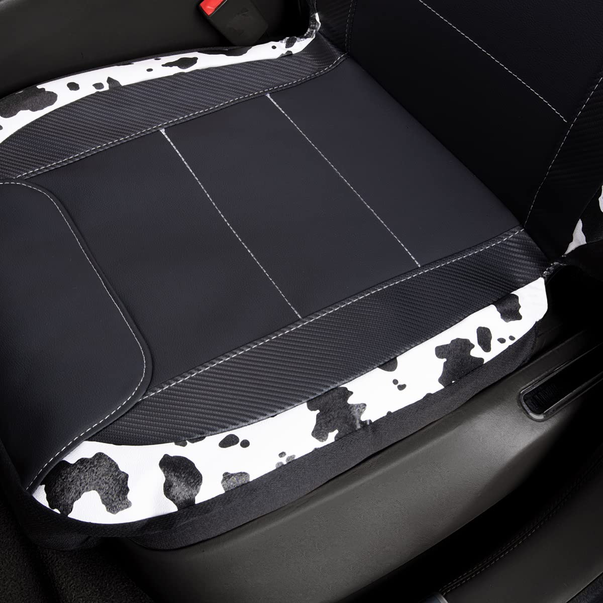 Flying Banner Car Seat Covers Protects Water Proof Faux Leather Carbon Fiber Fronts Rear Bench Covers (Cow Black, Full Set - Com