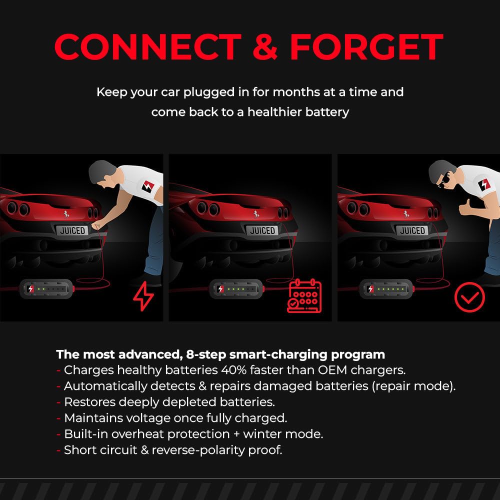 Jmr Battery Charger For Ferrari 488 F8 California T Portofino 812 Roma 296 Gtc4Lusso Ff F12 Purosangue 12Cilindri Trickle Charger Conditioner Maintainer (Magnetic Port, Add Lithium Mode)