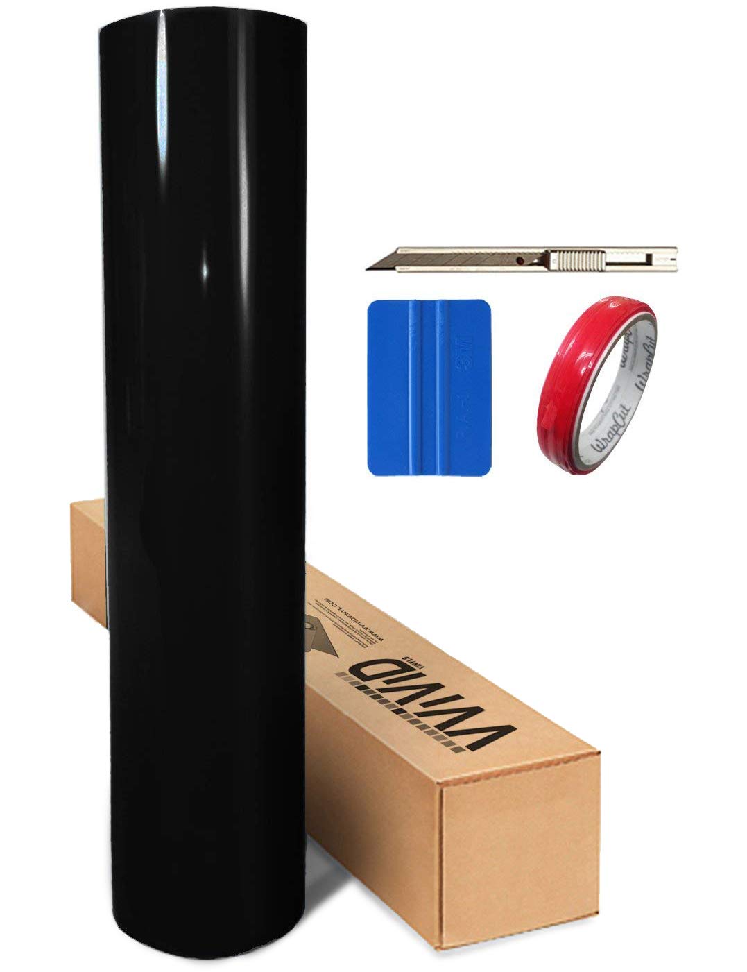 Vvivid Black High Gloss Realistic Paint-Like Microfinish Vinyl Wrap Roll Xpo Air Release Technology (50Ft X 5Ft W/Toolkit)