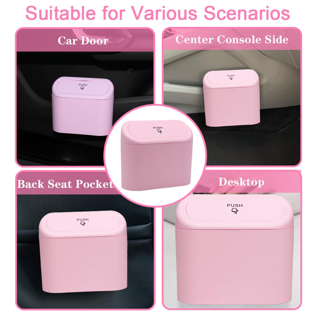 Car Trash Can Bin With Lid - 2 Packs Universal Vehicle Mini Leakproof Garbage Can Bin With 40Pcs Trash Bags Can Organizer Storag