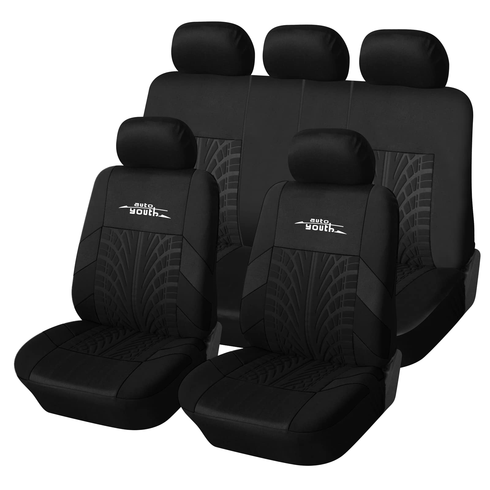 Autoyouth Black Car Seat Covers Full Set, Front Seat Cover With Split Bench Car Seat Cover Set For Women Full Set Seat Protector