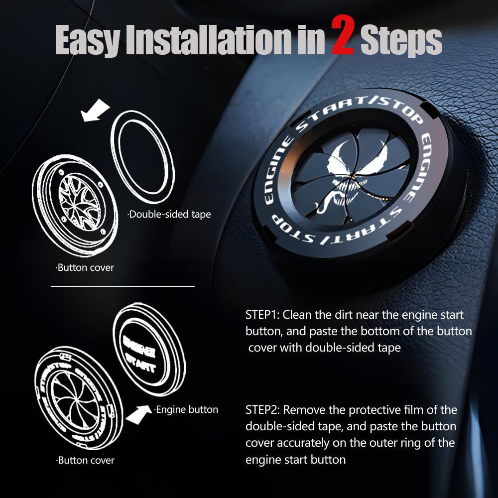 Tybasthe Push Start Button Cover, Venom Car Engine Start Stop Button Cover Protector, Cool Car Accessories Interior Decor Sticke