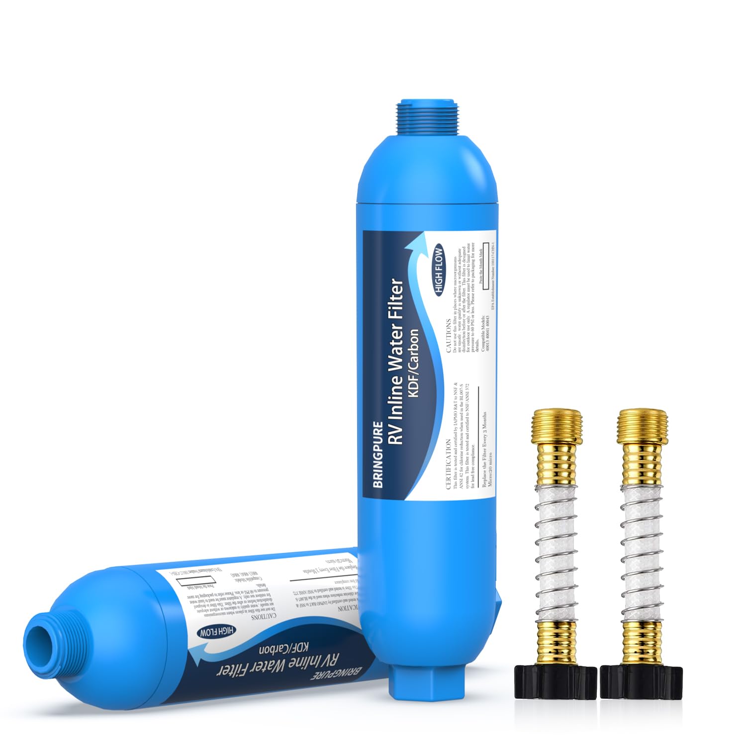 RV Inline Water Filter with Flexible Hose Protector, NSF 42/372 Certified, Reduce Chlorine, Odor, Taste, Rust and Fluoride in Dr