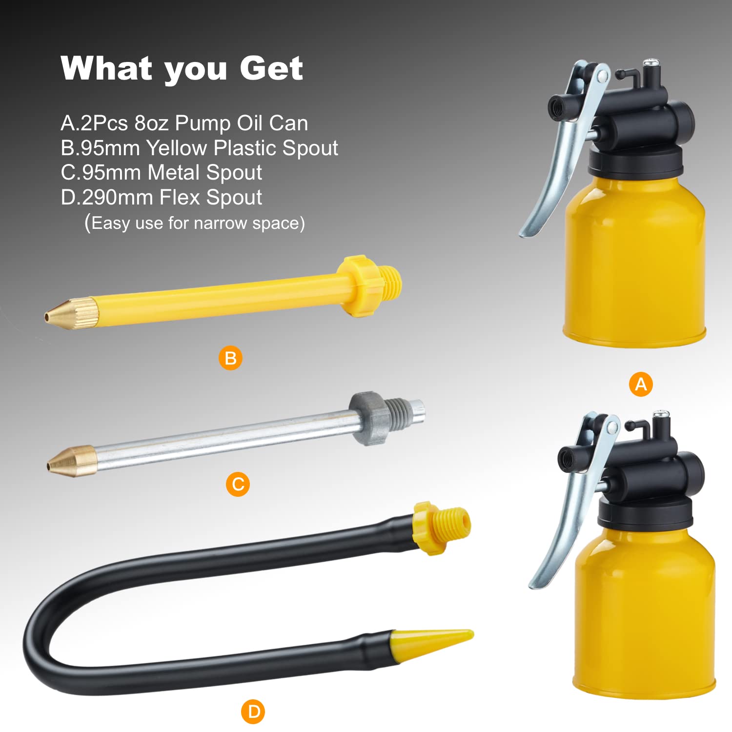 Junchi [2-Pack] Metal Yellow Pump Oil Can With 3 Spouts