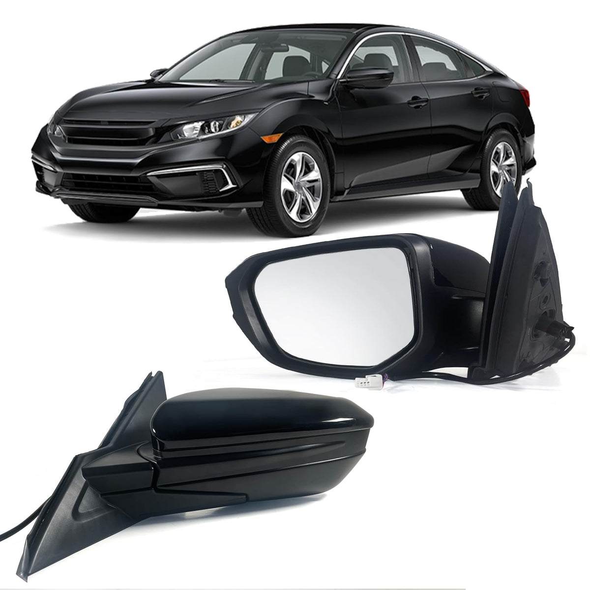 Lqito Left Driver Side Door Mirror For 2016-2021 HONDA CIVIC LX SE Sport with Power Mirror Manual Folding Non-Heat Match to Blac