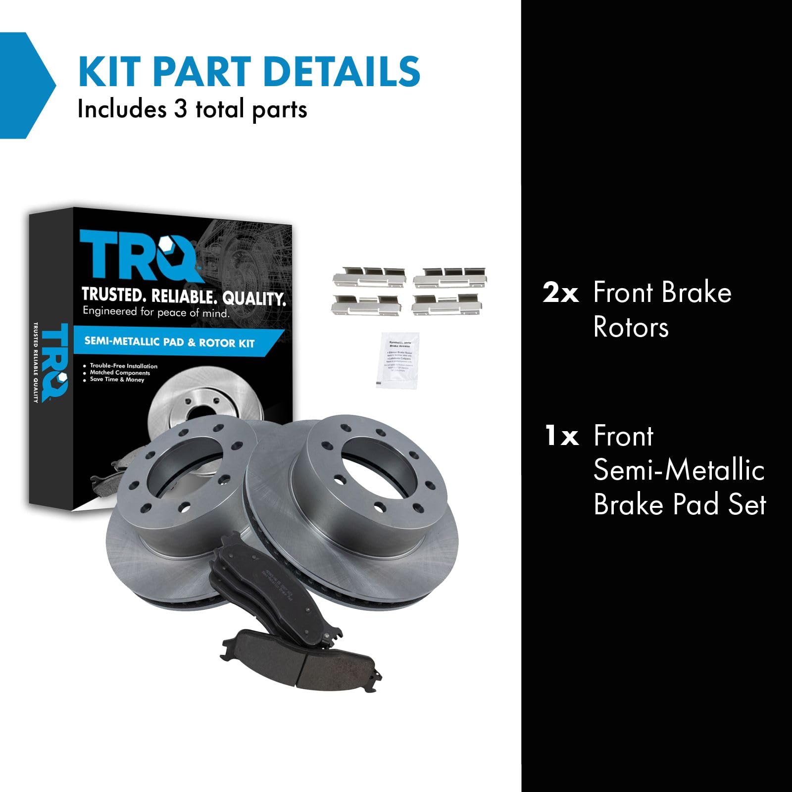 Trq Front Brake Pad & Rotor Kit Brake Pads Brake Rotor Semi-Metallic Compatible With 2006-2008 Dodge Ram 1500 2003-2008 Ram 2500