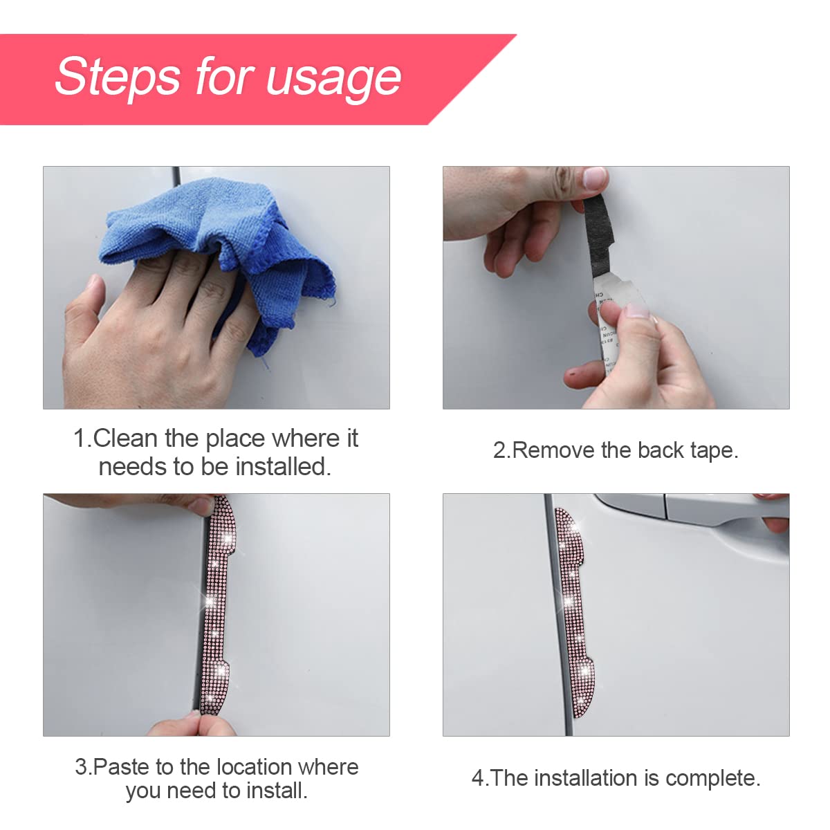 Blau Grun 4Pcs Bling Car Rear View Mirror Anti-Scratch Stickers Protector, Rhinestone Auto Door Handle Edge Guards, Crystal Anti