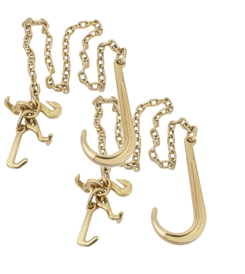Mytee Products 2 Pack 5/16'' X6' Leg G70 15'' Long Shank J Hook Tow Chain W/Rtj Cluster Hook & Grab Hook - 4700 Lbs Wll Heavy Du