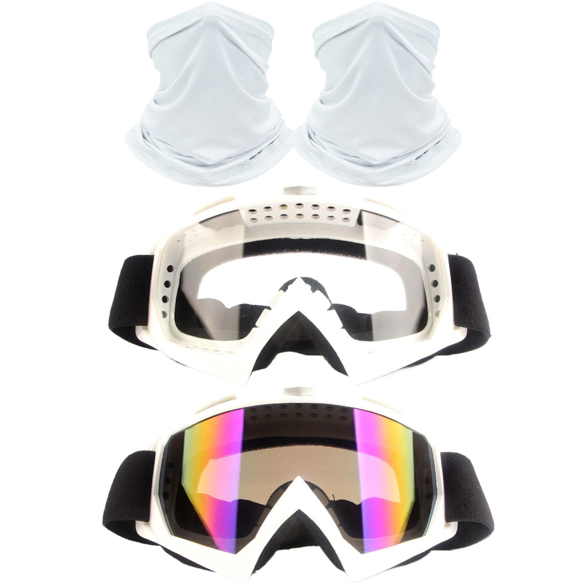 immoono 2Pcs Motocross Goggles with Neck Gaiter Dirt Bike ATV Racing Ski Motorcycle Goggles Cycling Glasses for Outdoor Sport, W