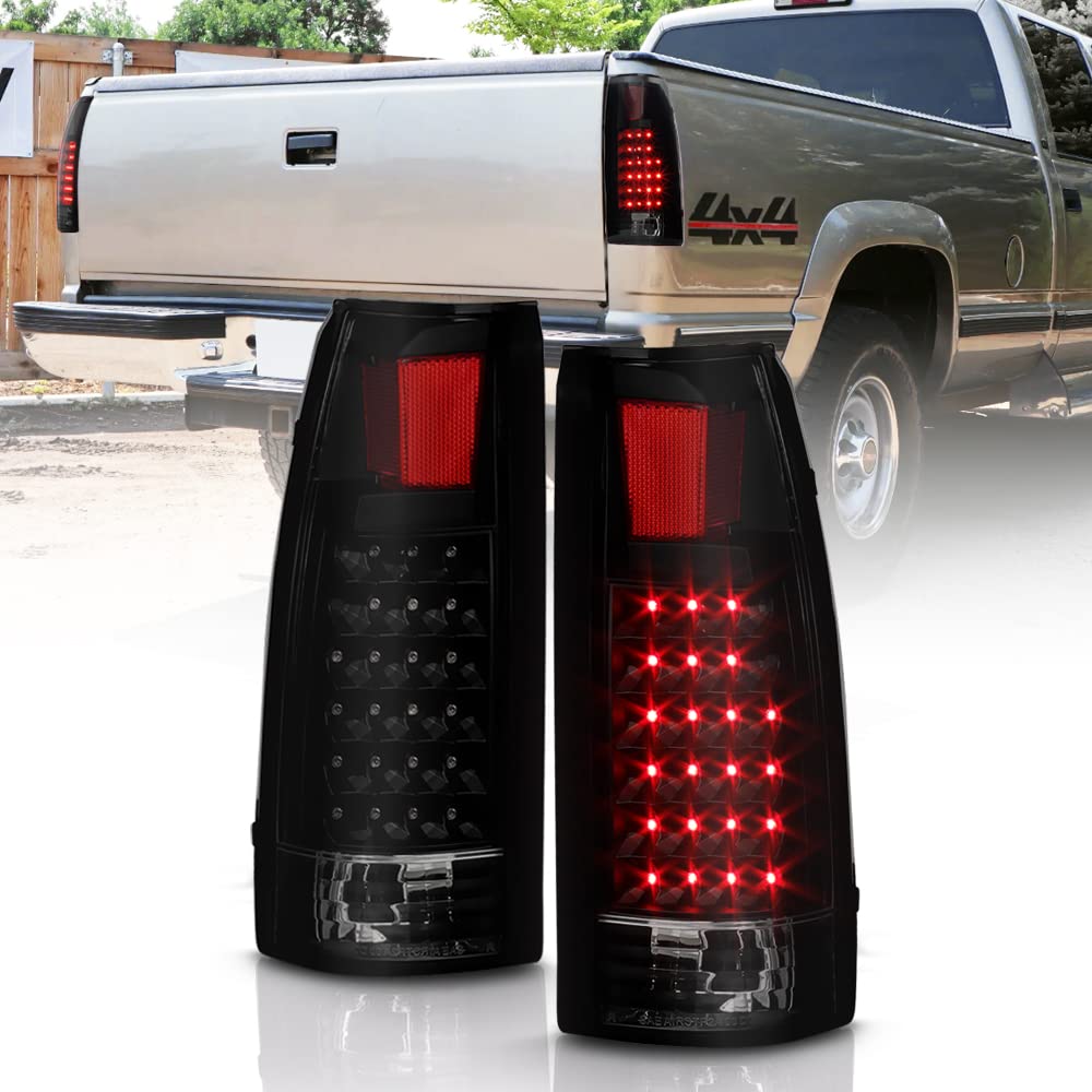 Acanii - For Black Smoke 1988-1998 Chevy Silverado Gmc Sierra Suburban Tahoe Led Tail Lights Driver & Passenger Side