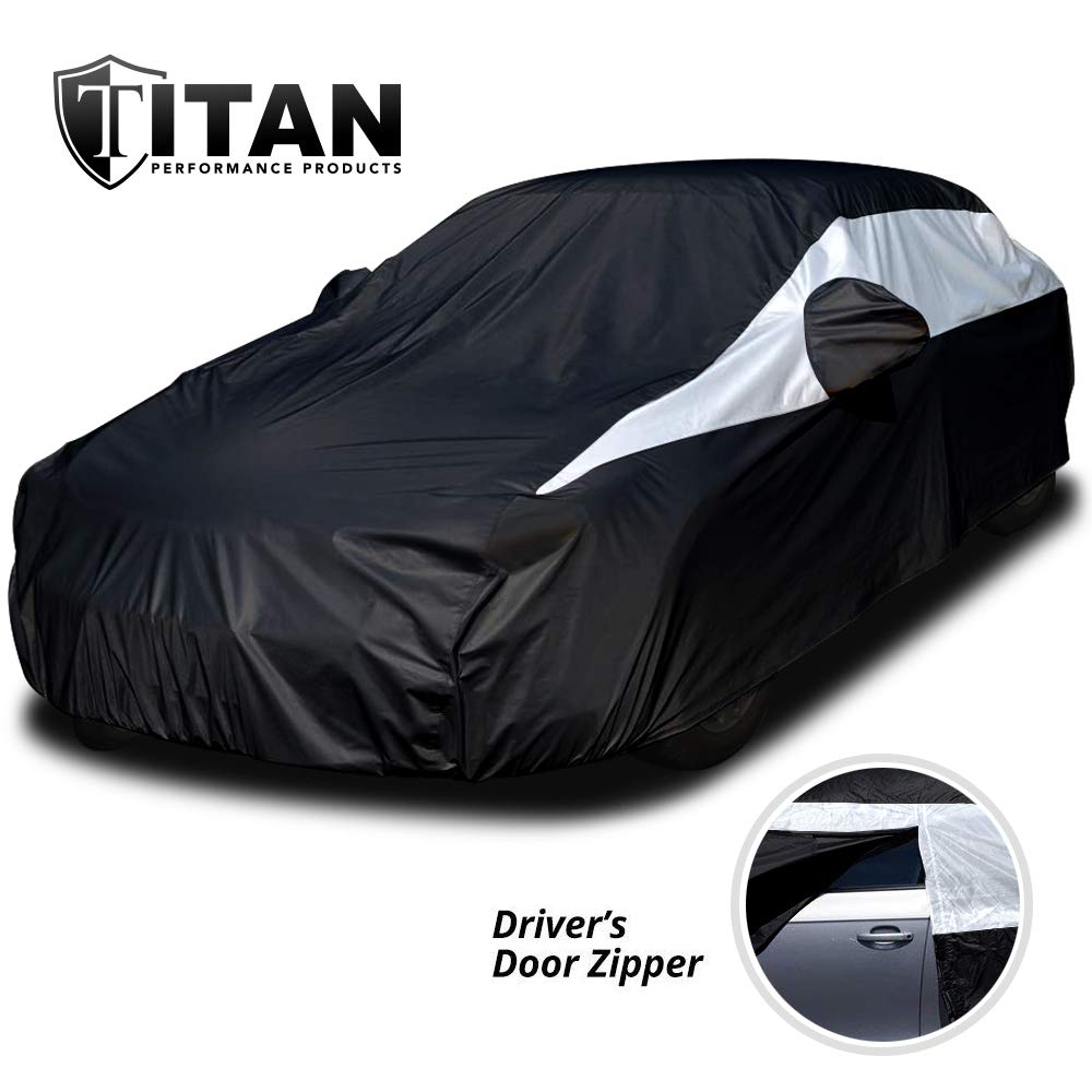 Titan Jet Black Poly 210T Car Cover For Large Sedans 203-212''. Waterproof, Uv Protection, Scratch Resistant, Driver-Side Zipper
