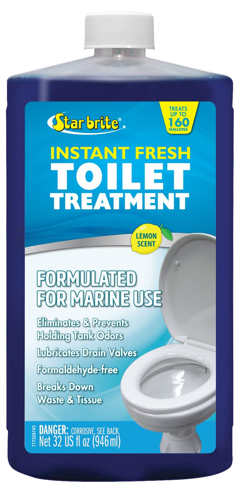 STAR BRITE Instant Fresh Toilet Treatment - Lemon Scent, Odor & Waste Control, 32oz (071732)