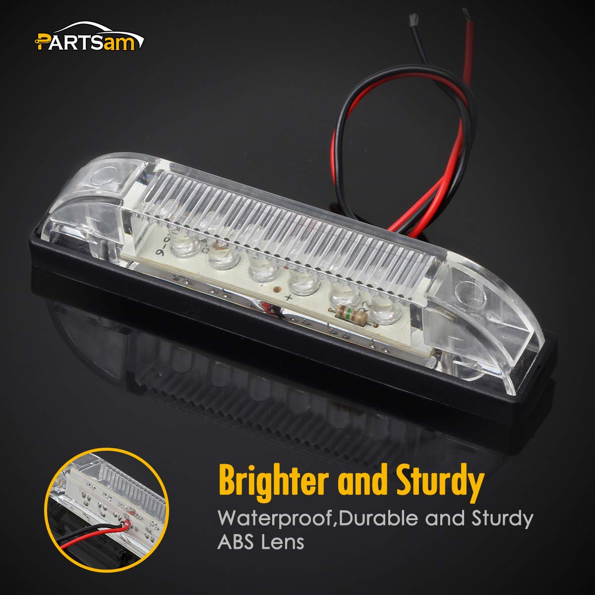 Partsam 6X 4 Marine/Boat Slim Line Clear Led Utility Strip Light 6 Diodes Sealed