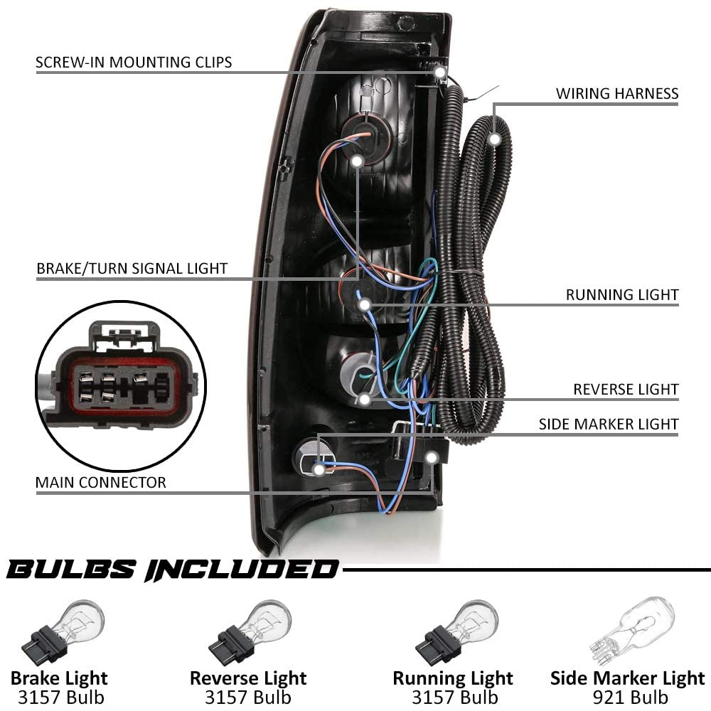 Epic Lighting Oe Style Halogen Tail Lights W/Bulbs & Harness Assembly Replacement For Chevrolet 04-07 Silverado 1500 [ Gm2800174 Gm2801174 15273473 15273472 ] Pair