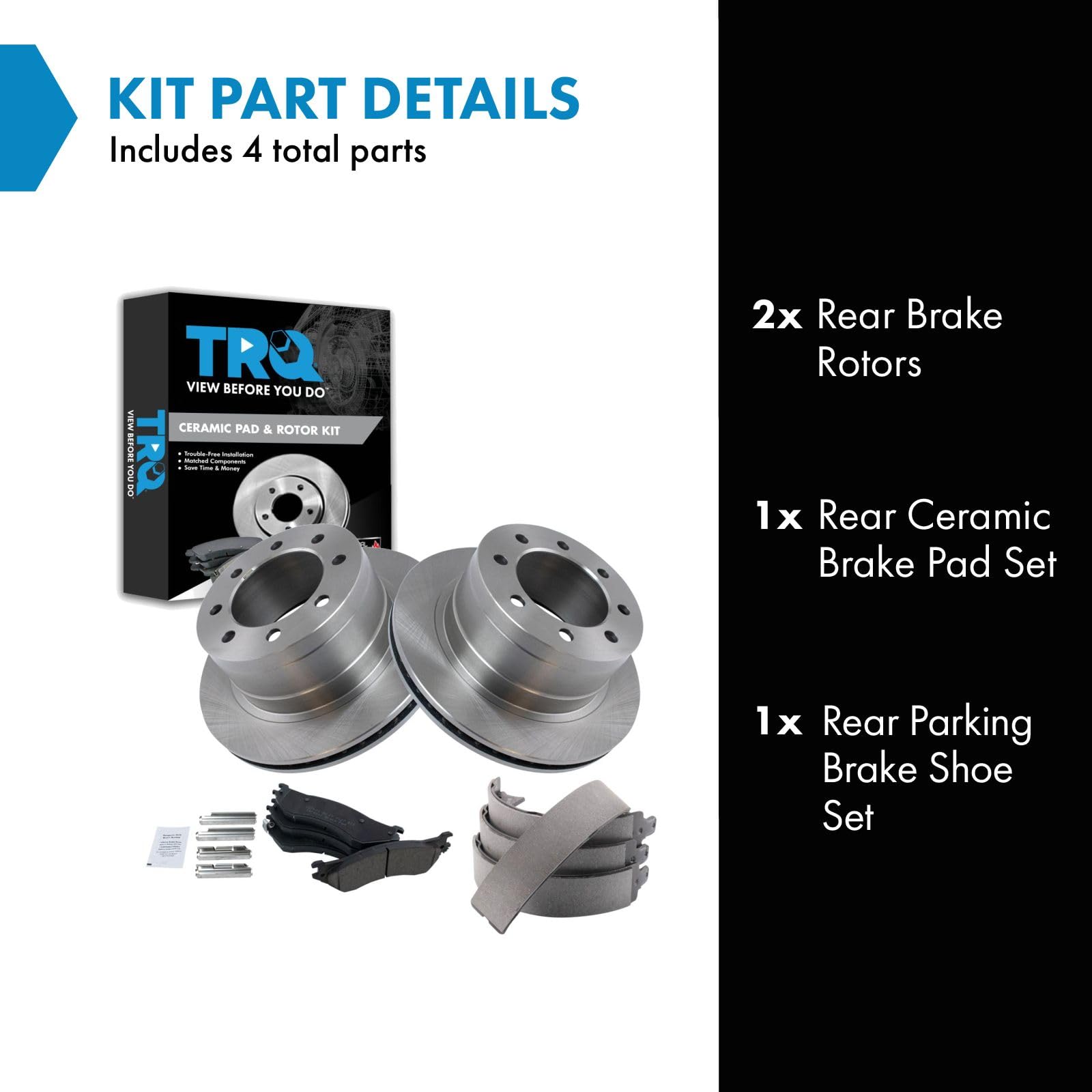 Trq Rear Brake Pad & Rotor Kit Brake Pads Brake Rotor Parking Brake Shoe Set Ceramic Compatible With 2007-2008 Dodge Ram 1500 20