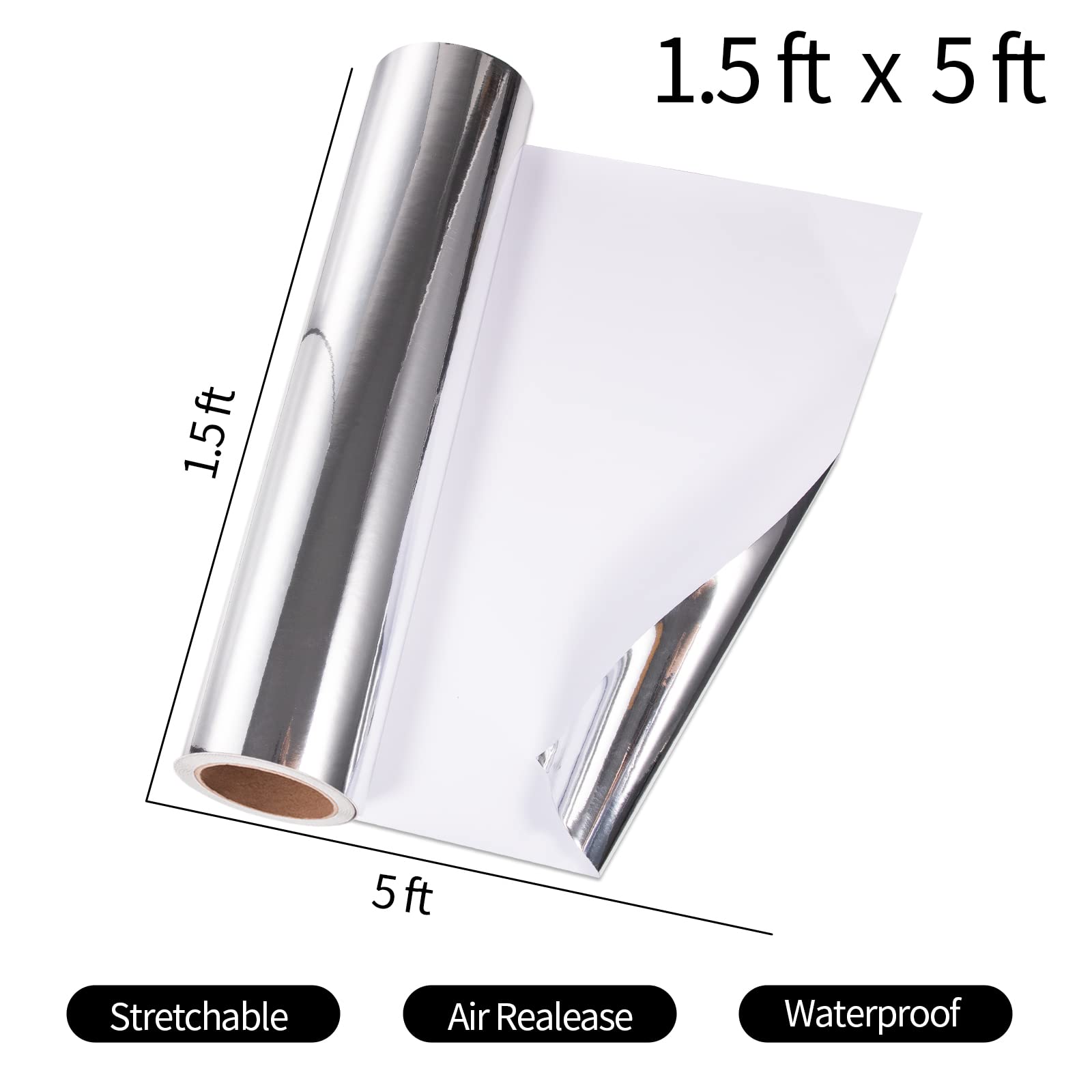 VINYL FROG Car Vinyl Wrap 1.5x5ft Chrome Mirror Silver Self-Adhesive DIY Car Sticker Decals Film Decoration