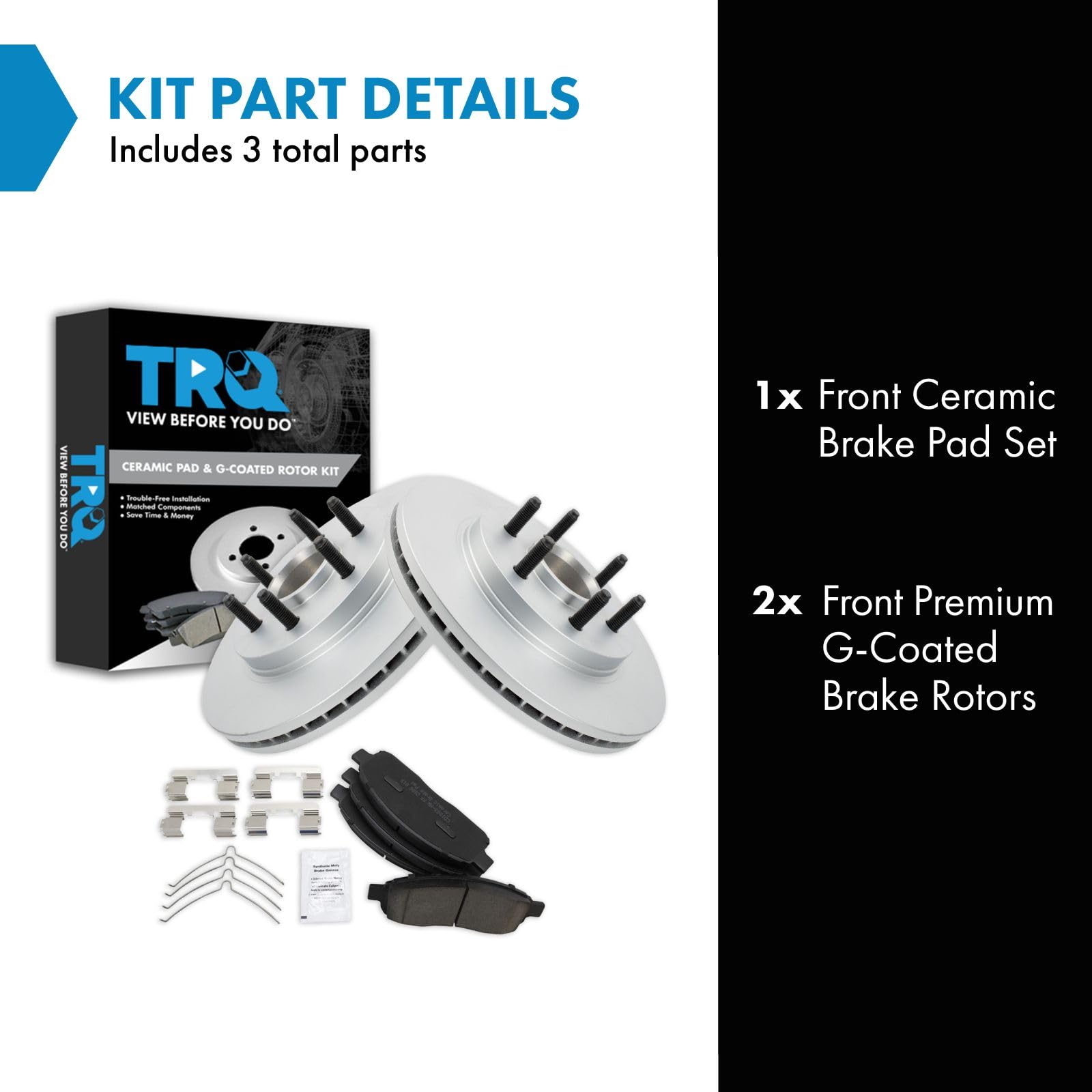 Trq Front Brake Pad & Rotor Kit Brake Pads Brake Rotor Ceramic Premium G-Coated Compatible With 2004-2008 Ford F-150 2006-2008 L