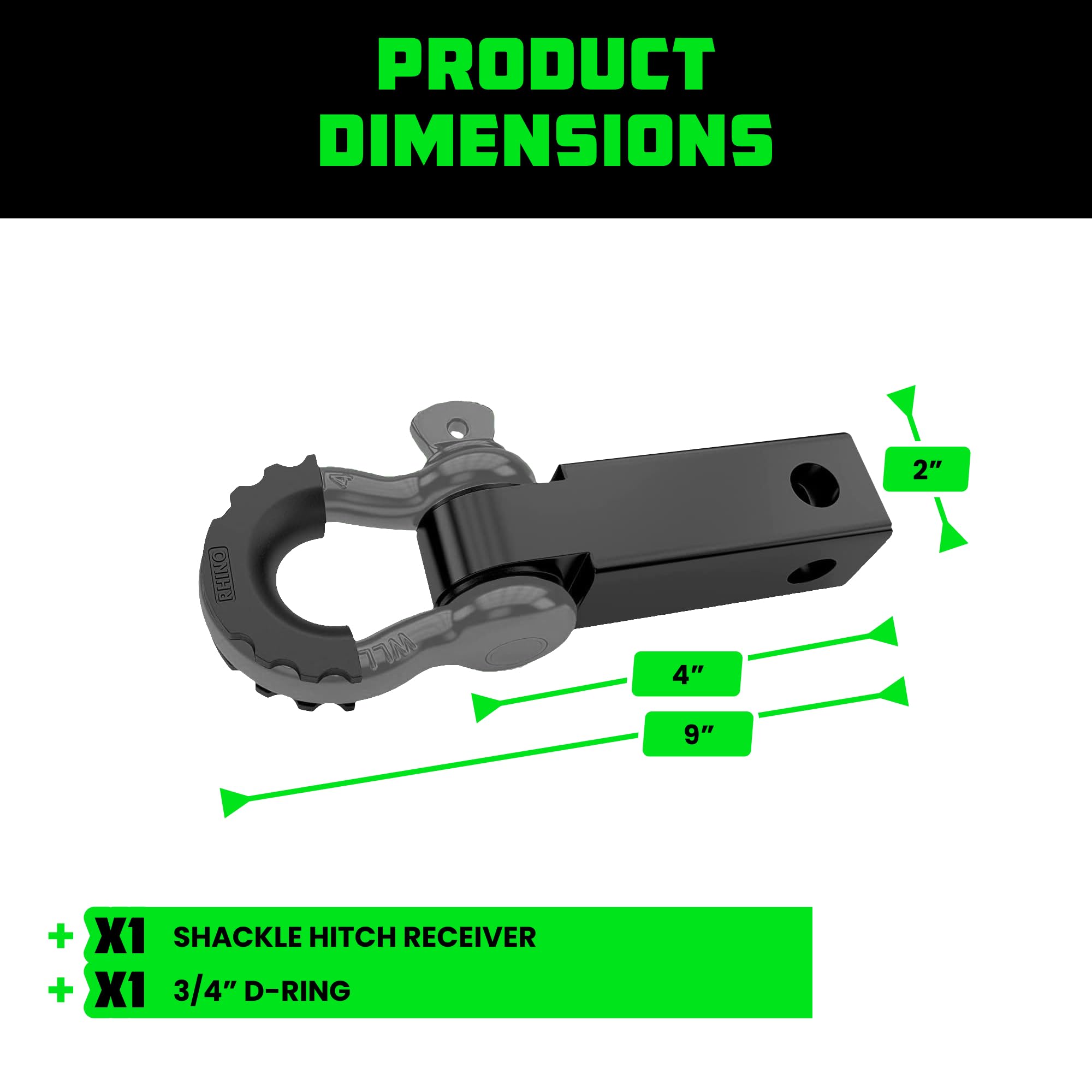 Rhino Usa Shackle Hitch Receiver (Fits 2'' Receivers) Best Towing Accessories For Trucks, Jeep, Toyota & More - Connect Your Rhi