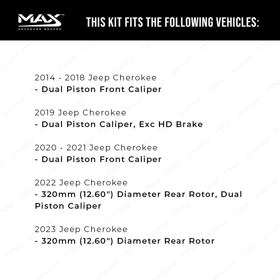 Max Advanced Brakes Front & Rear Brake Kit For 2014 2015 2016 2017 2018-2021 Jeep Cherokee Dual Piston Front Caliper Replacement Geomet Coated Oe Disc Brake Rotors And Ceramic Brake Pads