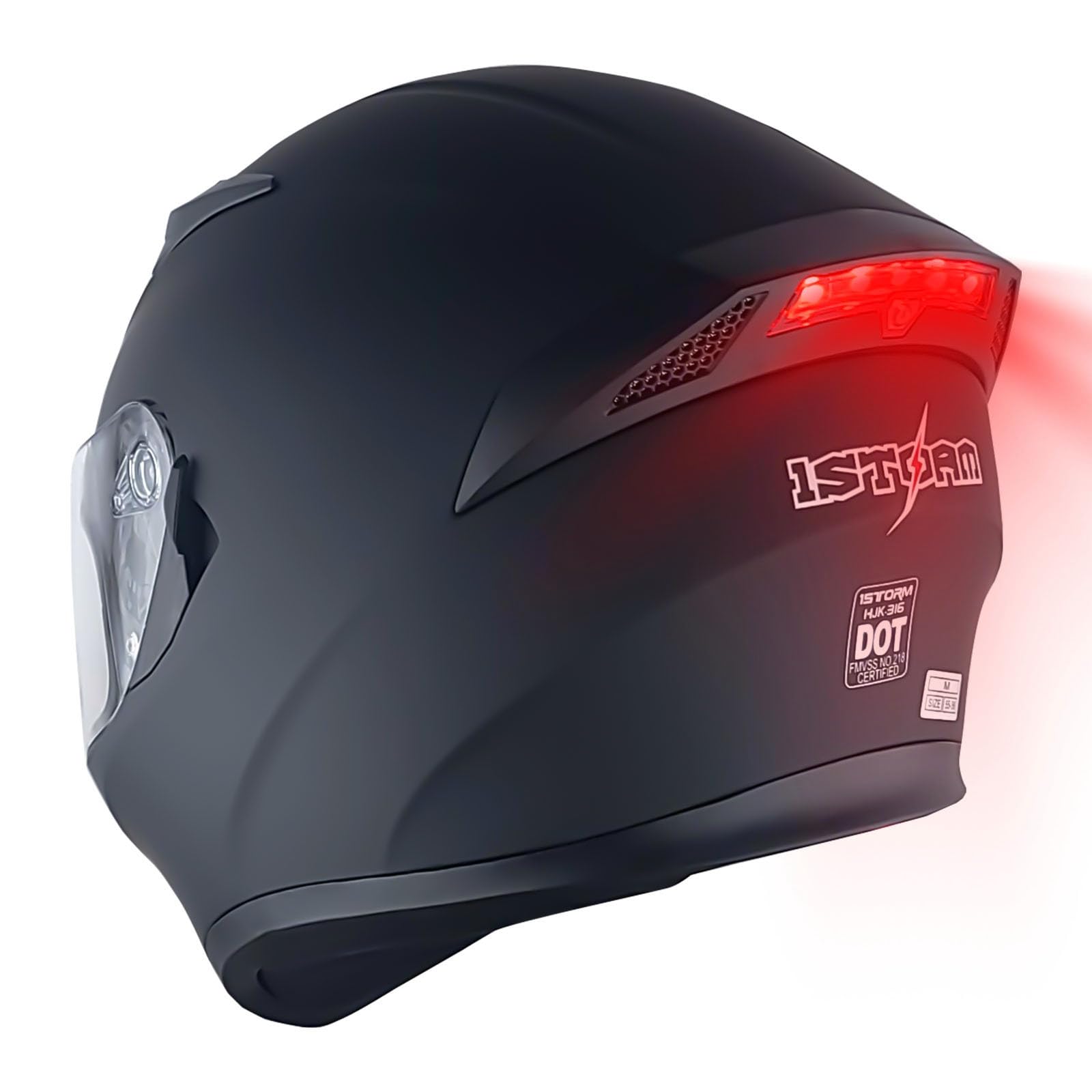1Storm Motorcycle Street Bike Dual Visor/Sun Visor Full Face Helmet Mechanic With Led Tail Light: Matt Black