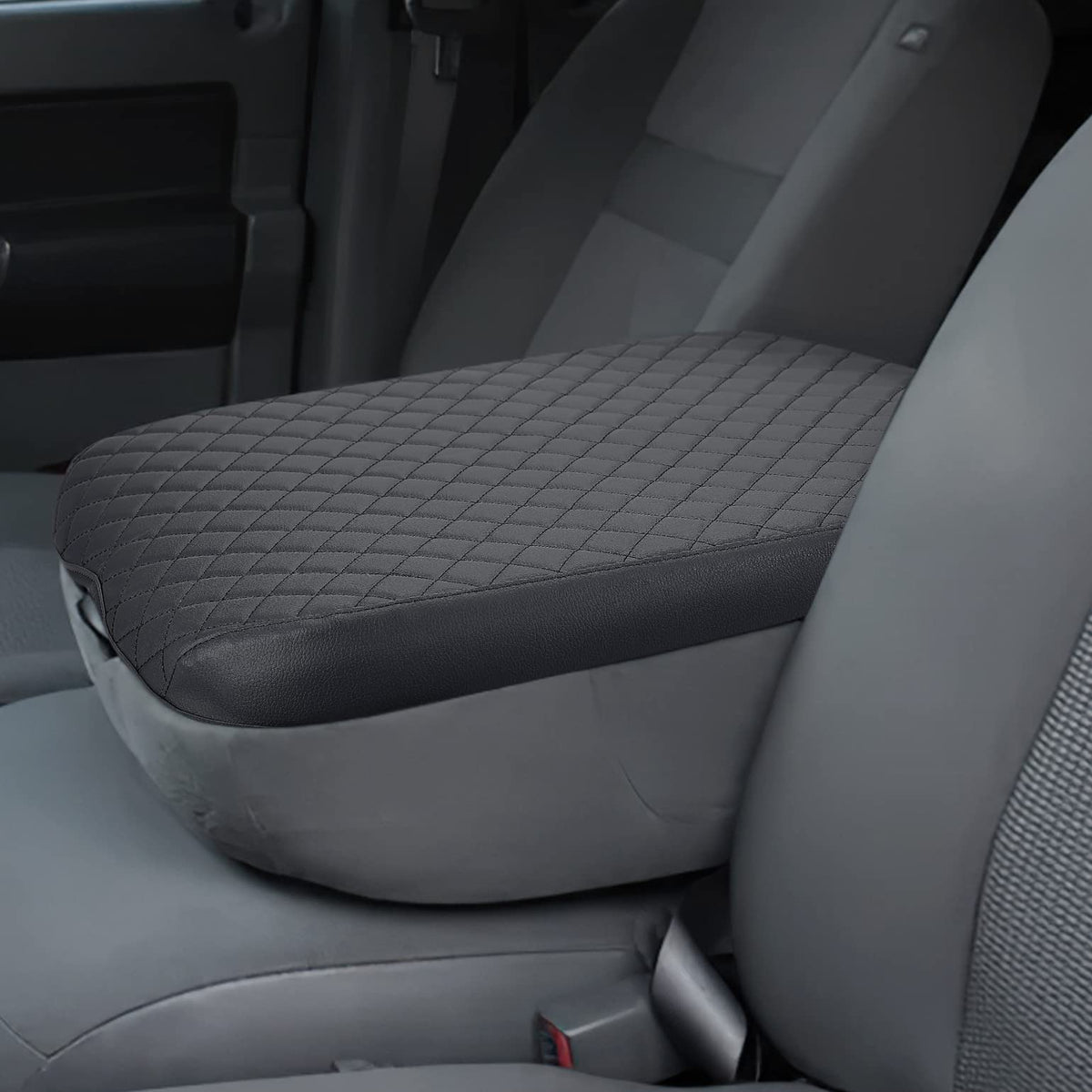 Issyauto Center Console Cover Compatible With 2002-2012 Ram 1500 2500 3500 Jump Seat Console, Armrest Lid Cover Leather Arm Rest