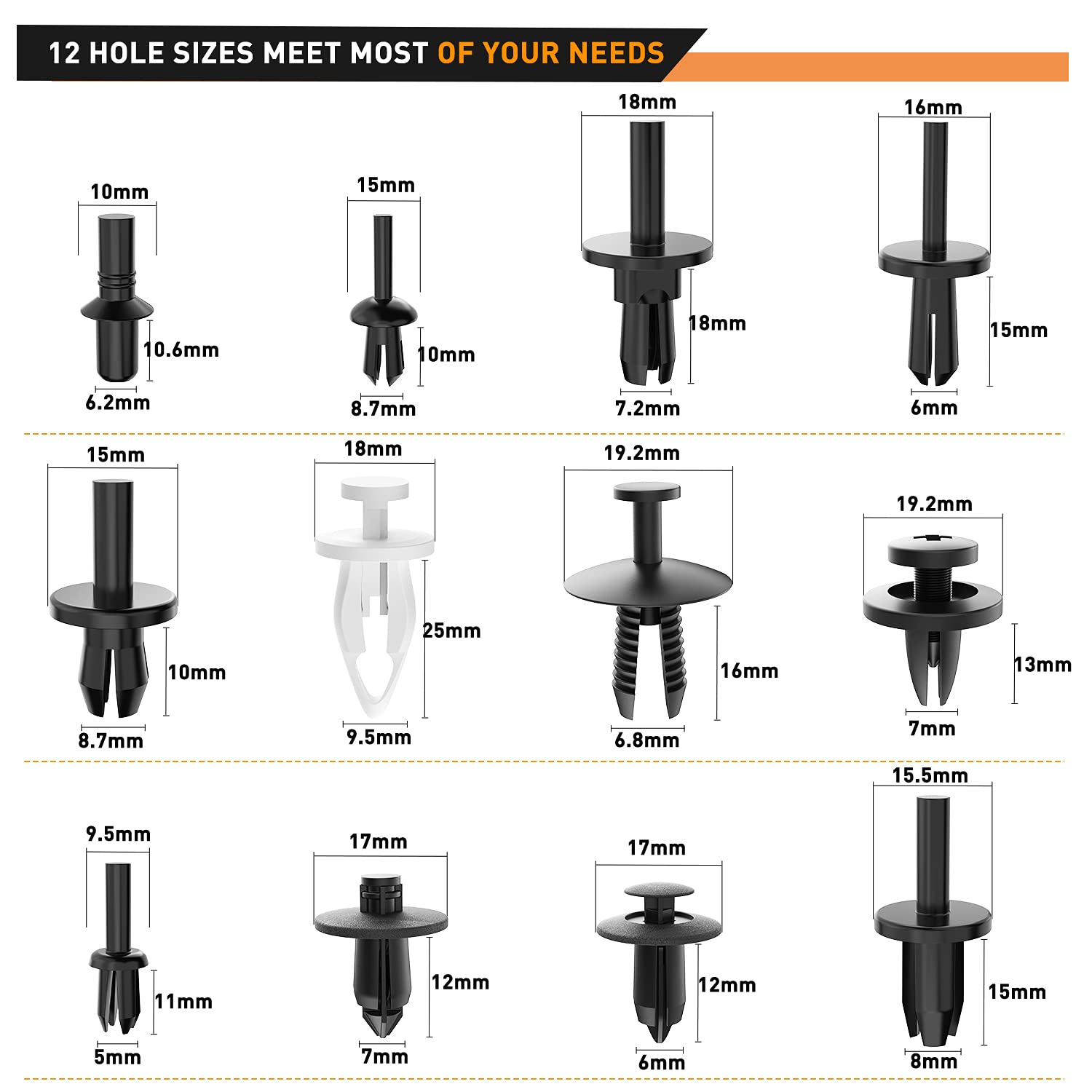 Gooacc 380Pcs Car Automotive Plastic, Metal, Nylon Push Pin Rivet With Fastener Remover Trim Clip Panel Body Interior Assortment