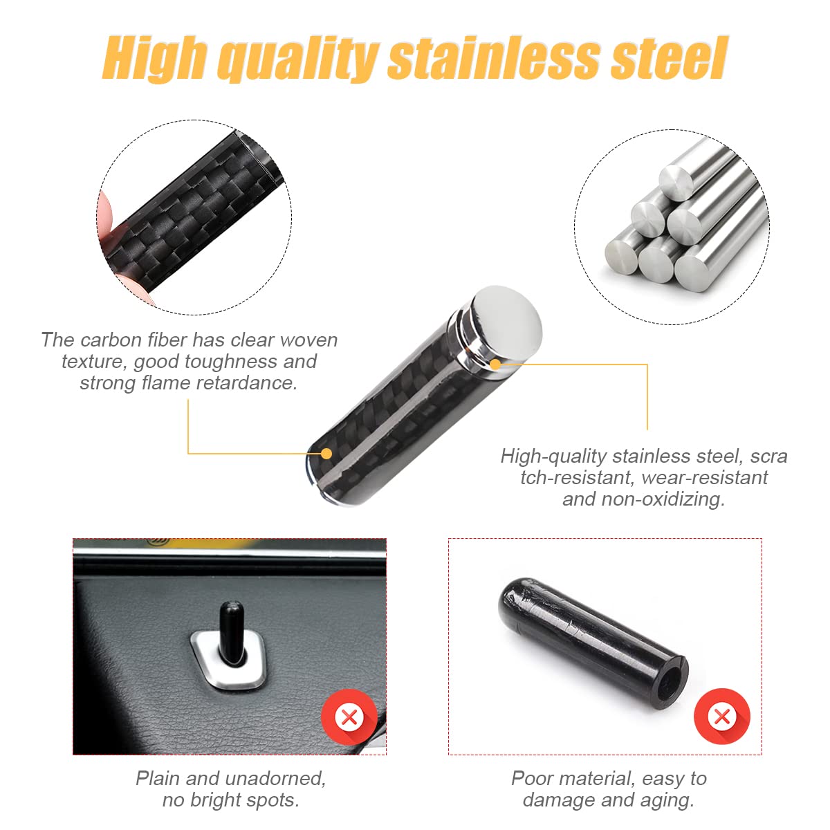 4Pcs Car Door Lock Knobs, Carbon Fiber Auto Door Lock Pin Cover, Interior Vehicle Door Pull Pins, Door Bolt Decorative Modificat