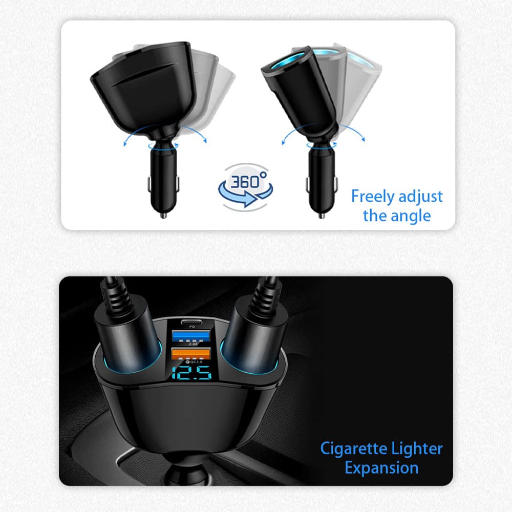 Usb C Car Charger Cigarette Lighter Adapter, Qc3.0 & Pd Cigarette Lighter Usb Socket Splitter With Led Voltmeter, 12V/24V Car Us