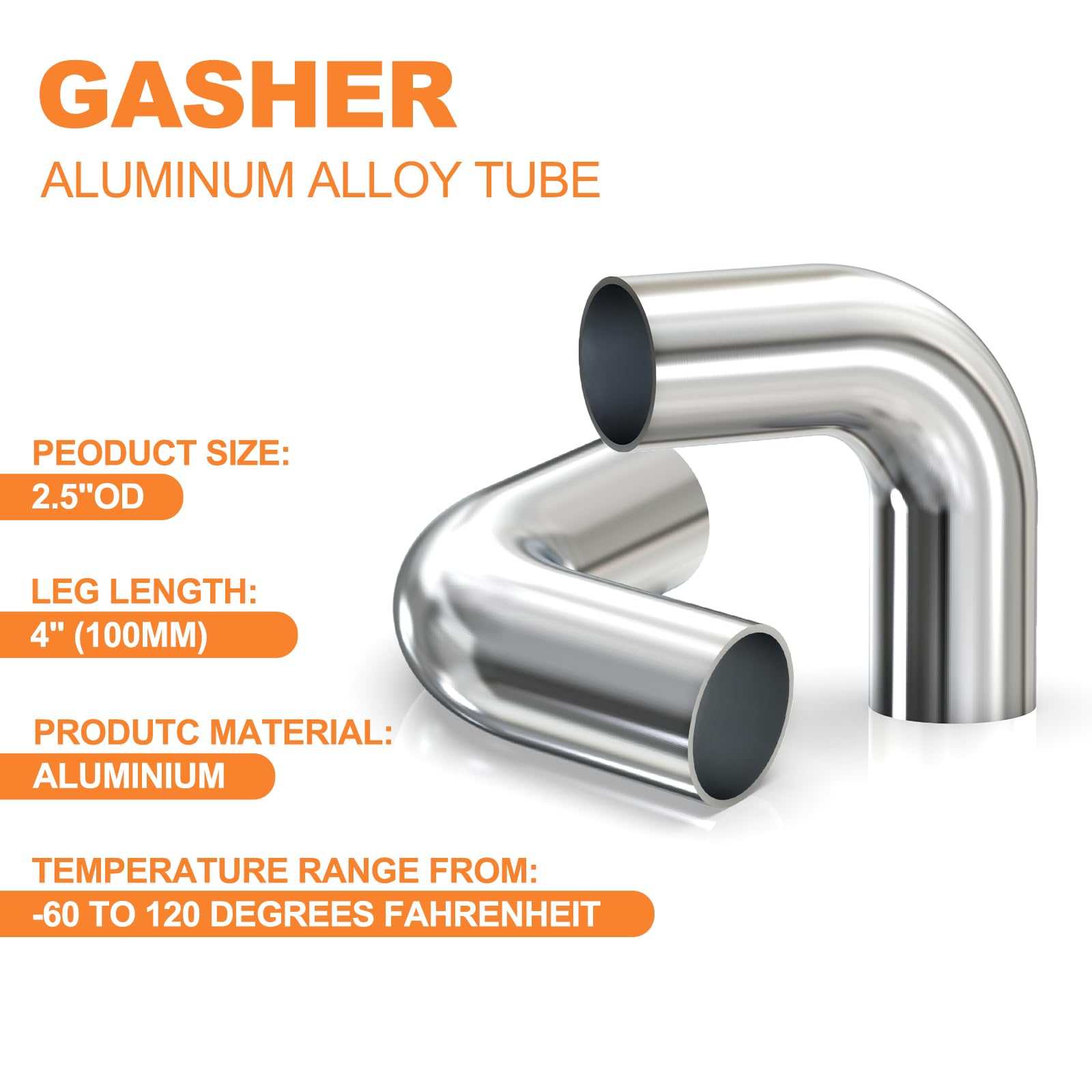 Gasher 1Pcs 90 Degree Elbow Aluminum Alloy Tube 2.5''Od, Leg Length 4'' (100Mm), Intercooler Pipe For Intake And Cooling Systems