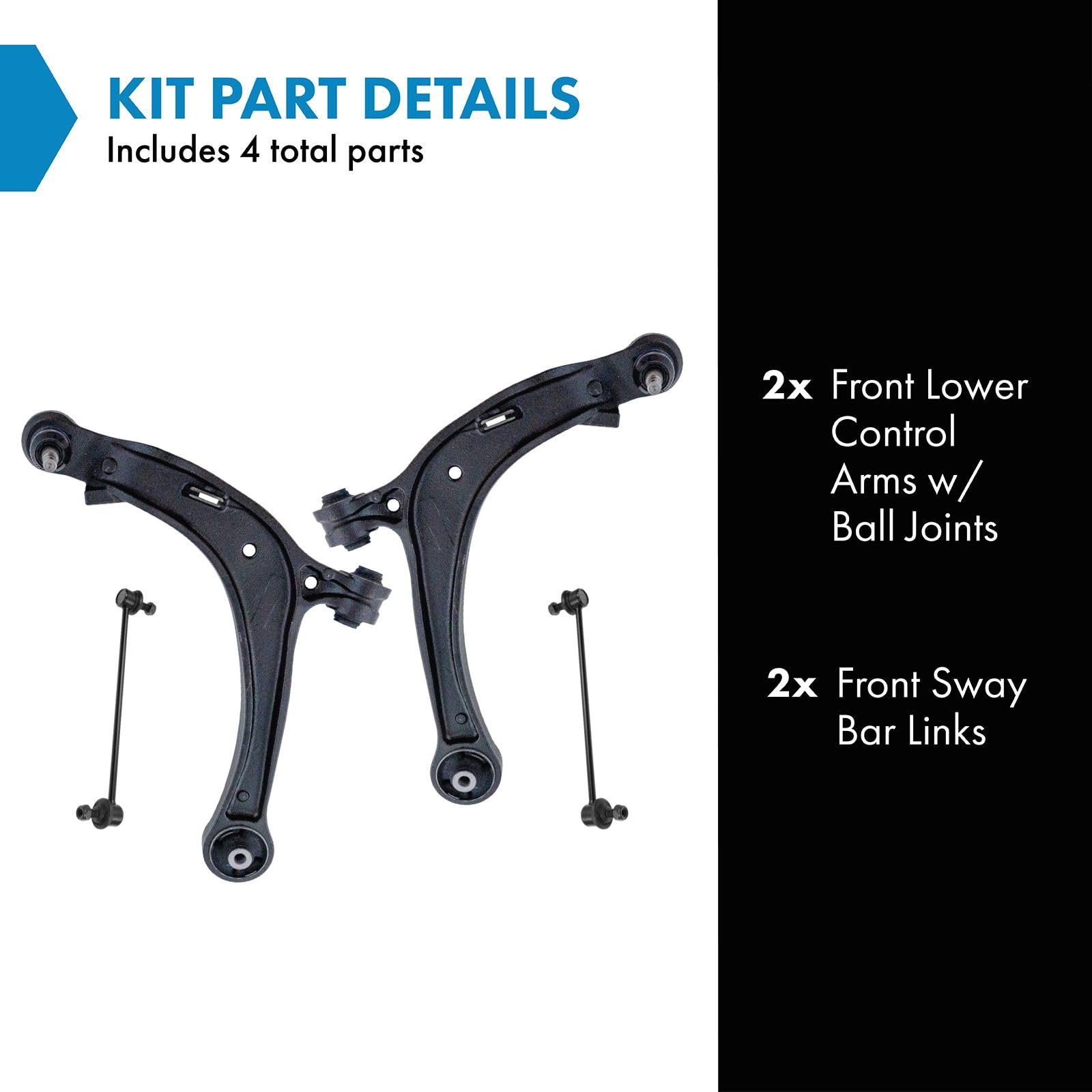 TRQ Front Suspension Kit Control Arm with Ball Joint Sway Bar Stabilizer Link Compatible with 2011-2013 Honda Odyssey