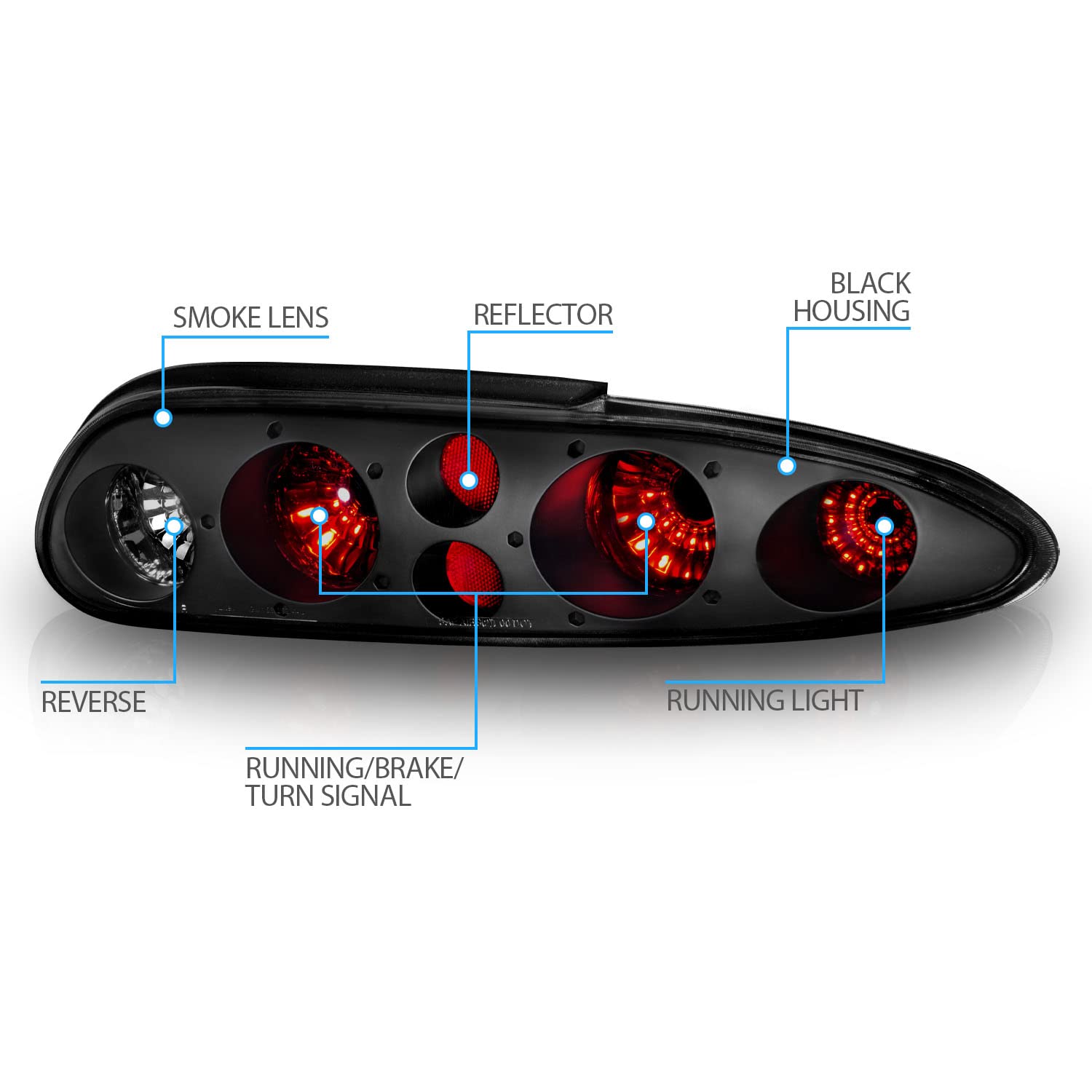 Amerilite Black Smoke Replacement Brake Taillights Set For Chevy Camaro - Passenger And Driver Side