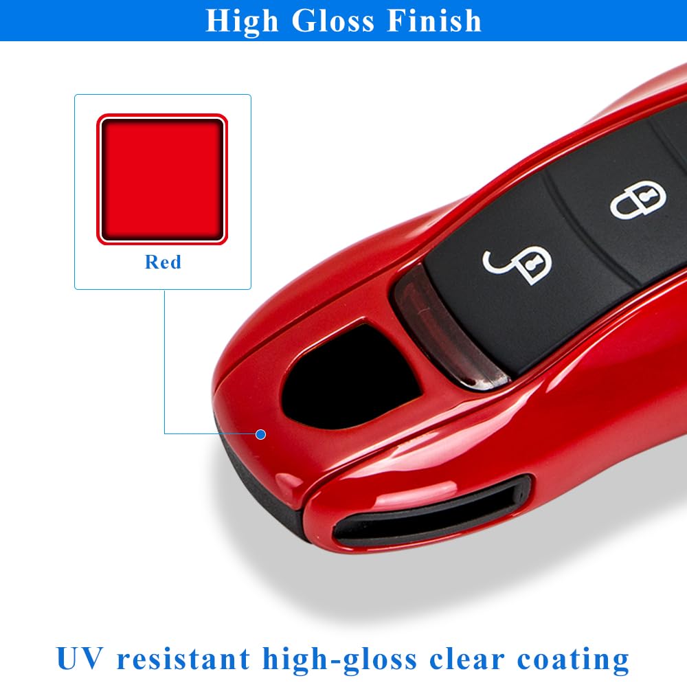 Aerobon 3-Piece Painted Key Cover Key Fob Shell Cover Compatible With Porsche Key Shell, Key Shell Replacement (Mk1, Red)