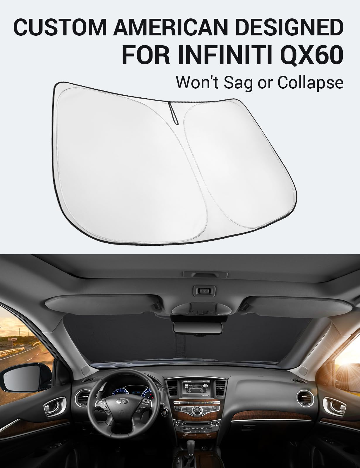 Proadsy 2024 Upgrade Front Windshield Sun Shade Foldable Sunshade Protector Custom Fit 2014-2021 Infiniti Qx60 Accessories