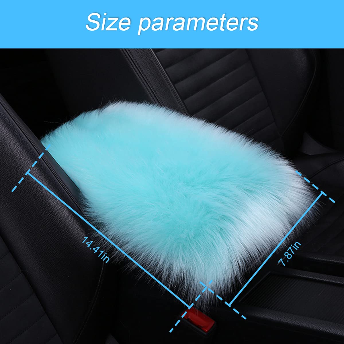 8Sanlione Center Console Cushion Pad/Cover, 11.4'X7.4' Furry Armrest Cover For Cars, Vehicles, Suvs, Premium Sheepskin Wool, Car Interior Accessories For Women(Blue)