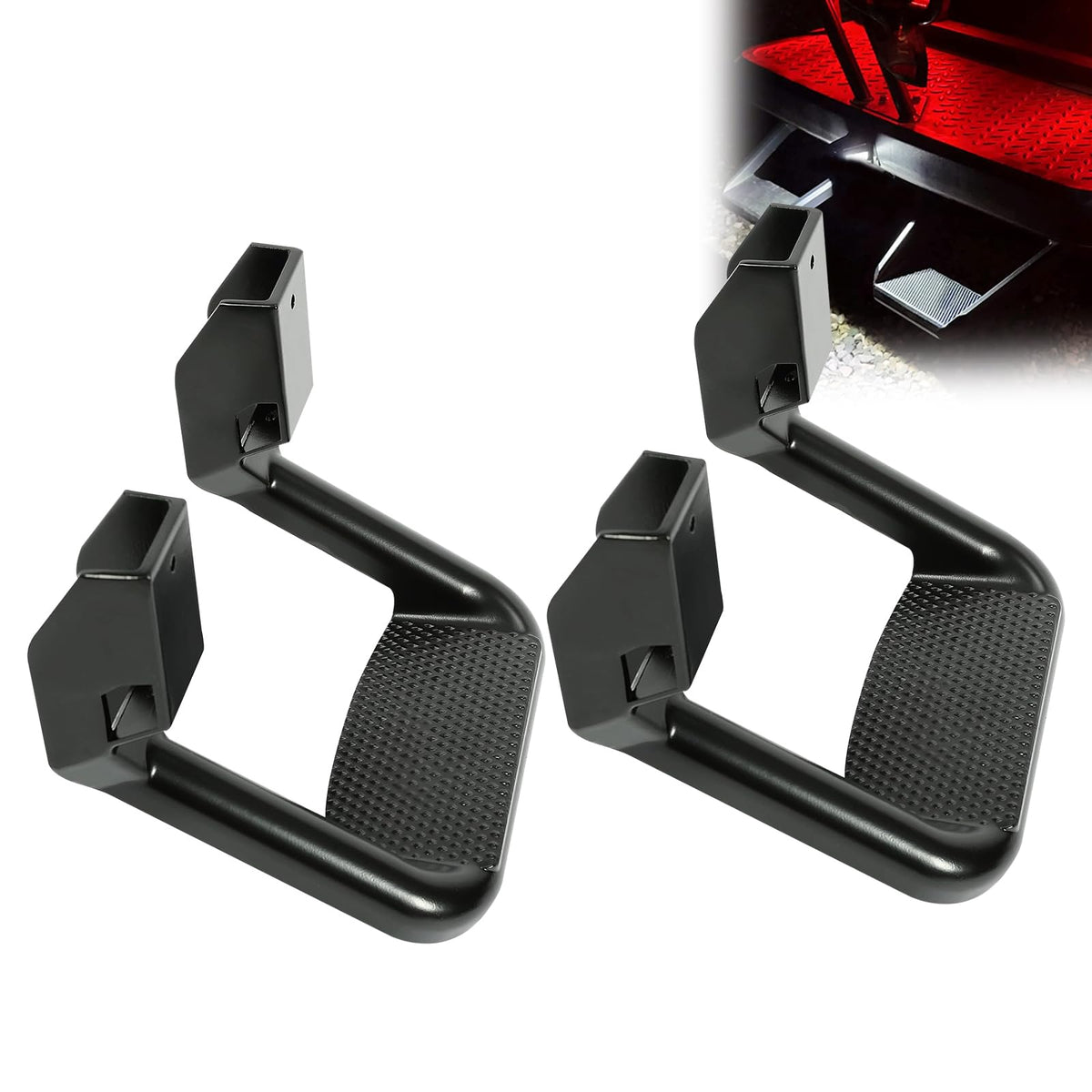 RULLINE Black Powder Coated Truck Side Step Set - 2 Pieces (1 Pair) with Mounting Brackets - Compatible with Chevy (Chevrolet), 