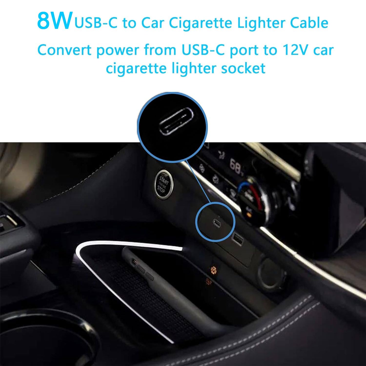 Cerrxian 1Ft Usb C Male To 12V 8W Cigarette Lighter Socket Adapter Power Cable For Dash Cam, Gps, Car Led Light Strips