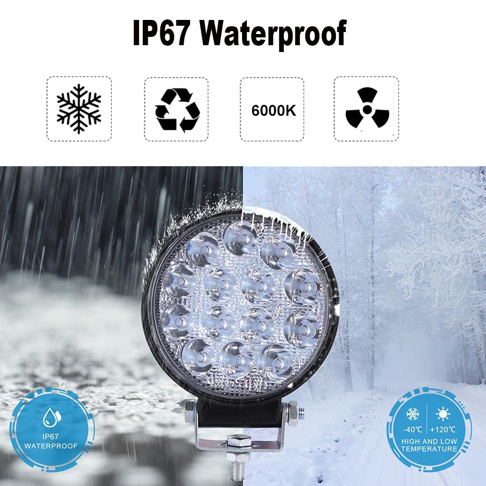 42W Led Round Light, 4.5Inch Led Light Pods, Flood Round Lights Off-Road Lights Led Lights Fit For Trucks Off-Road Vehicle Atv Suv Utv 4Wd Boat Tractor/Spot(2Pcs)