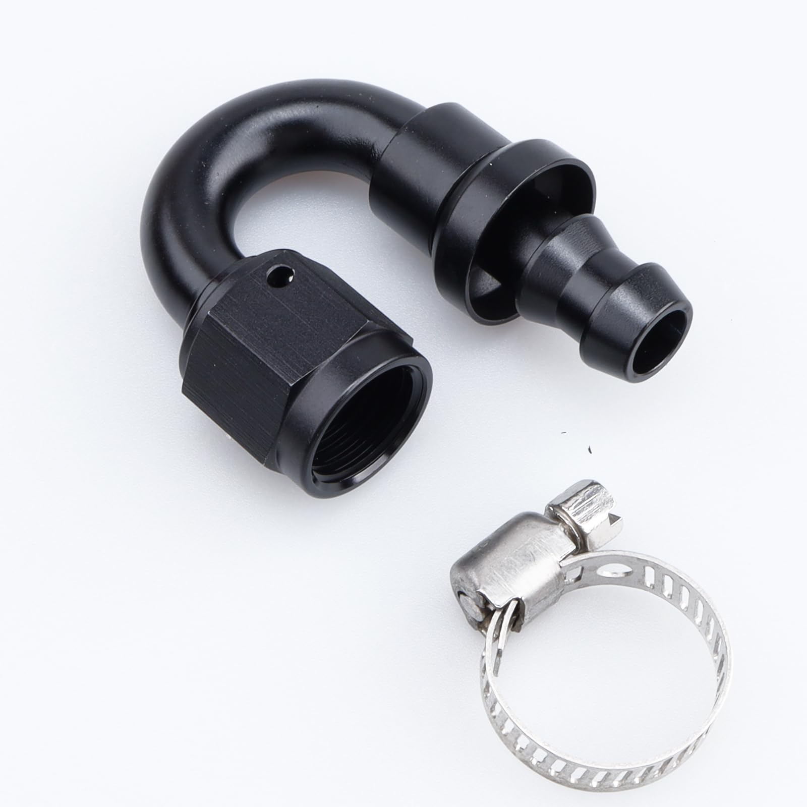 Ac Performance 180 Degree Female -6 An To 3/8'' Push Lock Hose End Barb Fitting Aluminum Black With Clamp