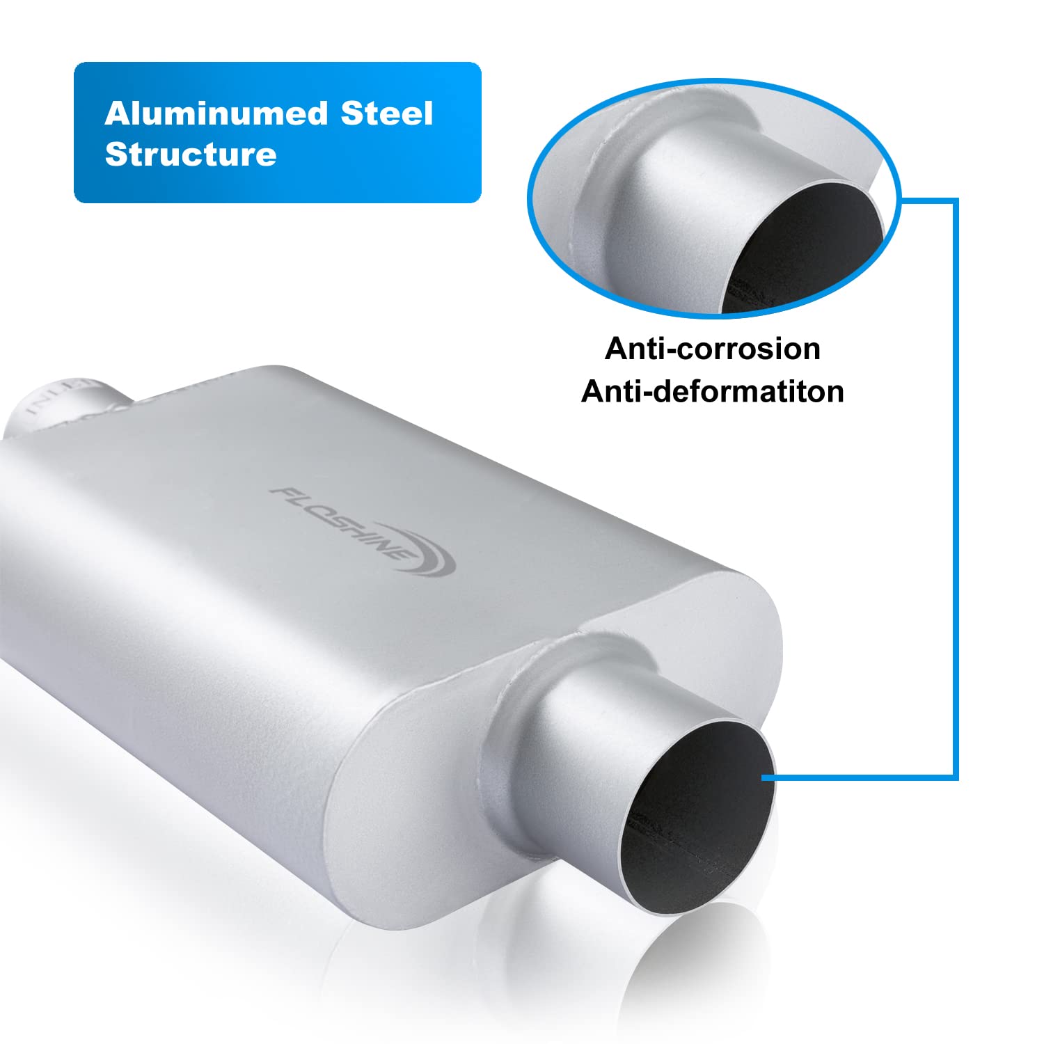 Floshine Universal Mufflers Dual Chamber 2.75'' inlet (ID) 2.75'' outlet (ID) overall 17'' Performance Automotive Muffler Exhaus