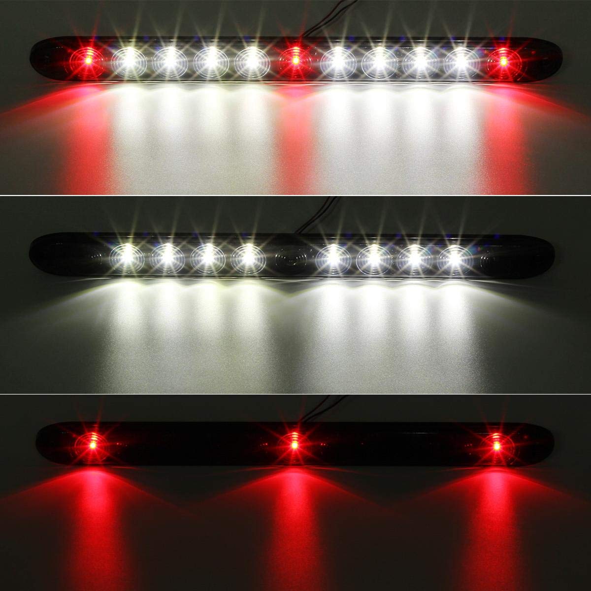 Partsam 2Pcs 15'' Inch Led Trailer Light Bar Smoked Red 3 Id Bar W/Reverse White Light 11 Led Truck Trailer Rv Waterproof Red 3