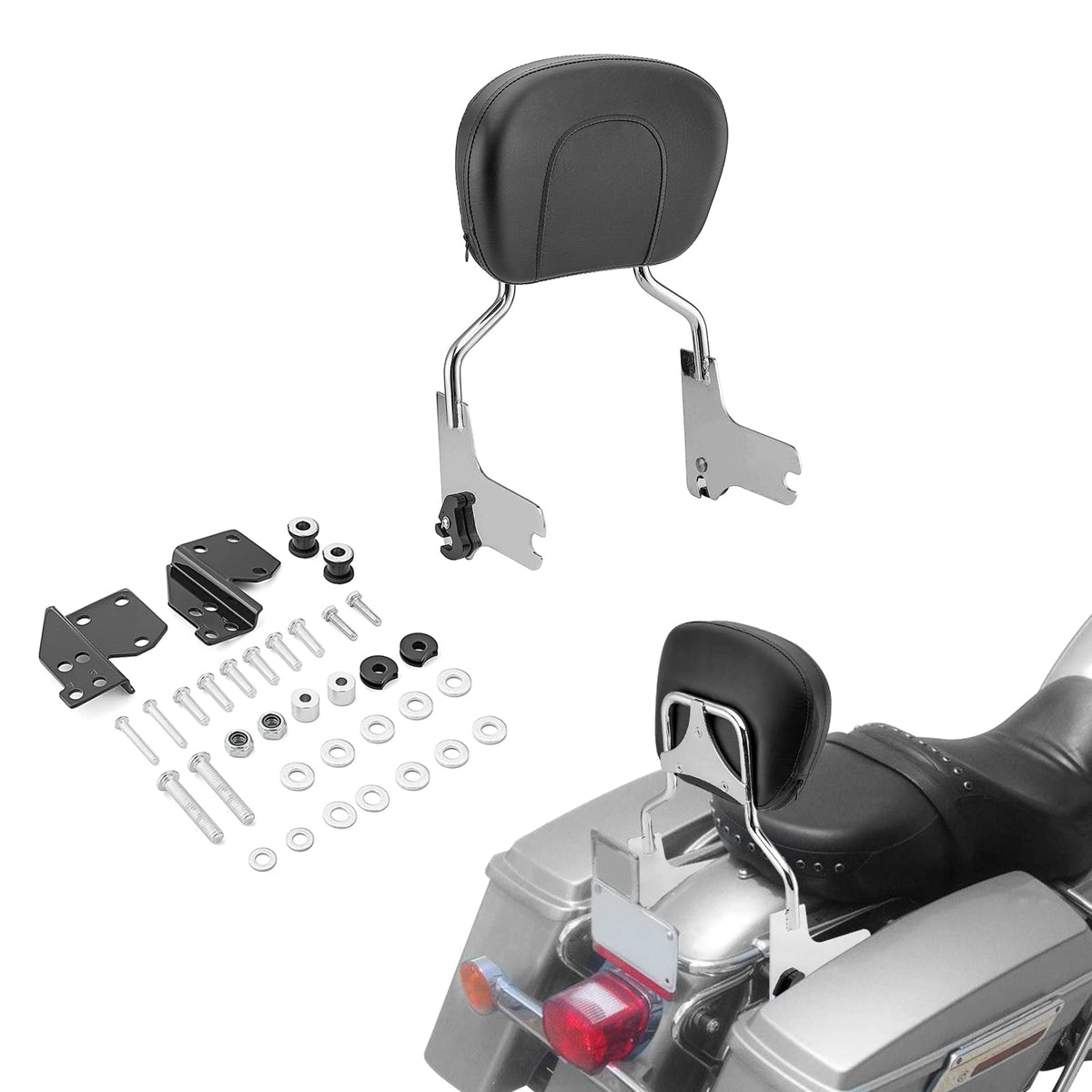 Asd Detachable Chrome Passenger Sissy Bar W/Backrest Pad & 4-Point Docking Hardware Kit Compatible With Harley Davidson 1997-200