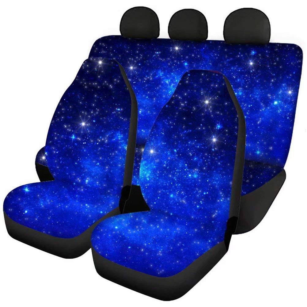 TSVAGA Bright Blue Galaxy Universe Car Seat Cover Full Set Universal Fit Auto Seats Protector Covers Elastic Spandex Material Su