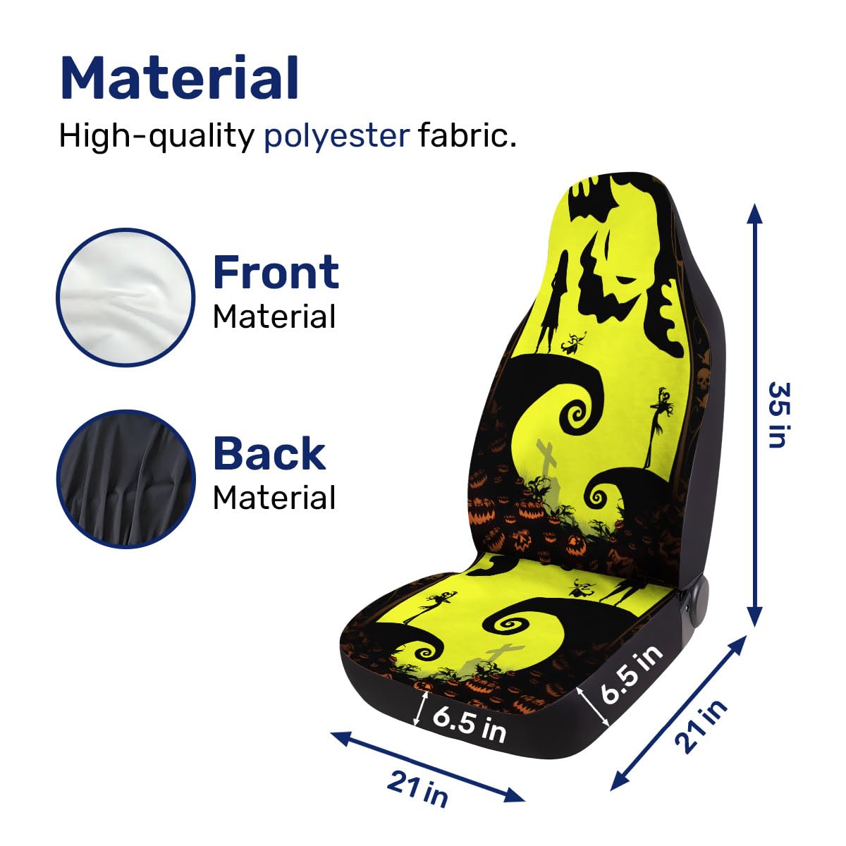 GENANY Horror Nightmare Skellington 2 Front Car Seat Covers for Car Truck Sedan SUV, Christmas Car Gifts, Durable Automotive Sea