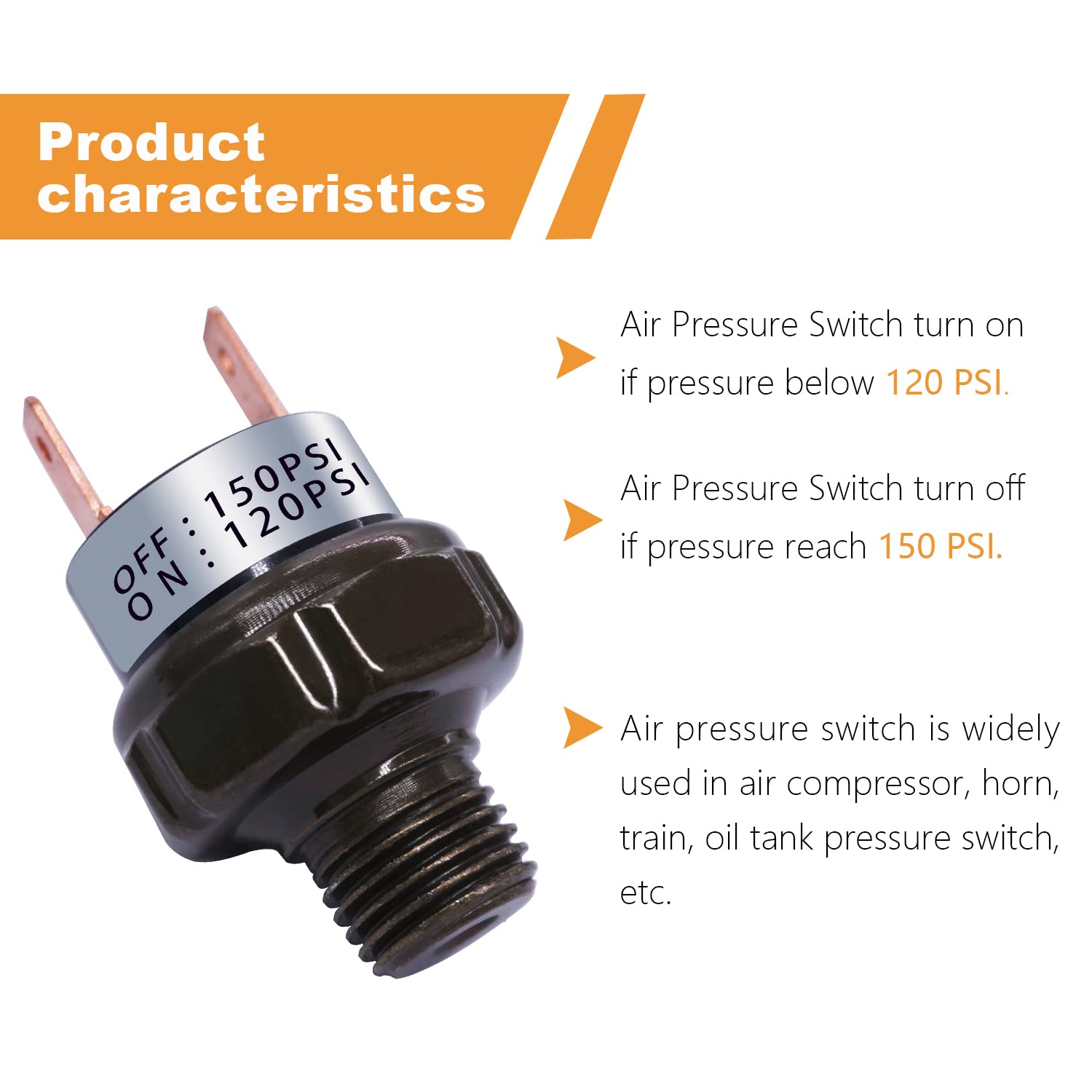 Mankk Air Pressure Switch 120-150 Psi Thread 1/4'' Npt 24V 12V Dc Air Compressor Pressure Switch For Air Horn Train 120-150-1/4'