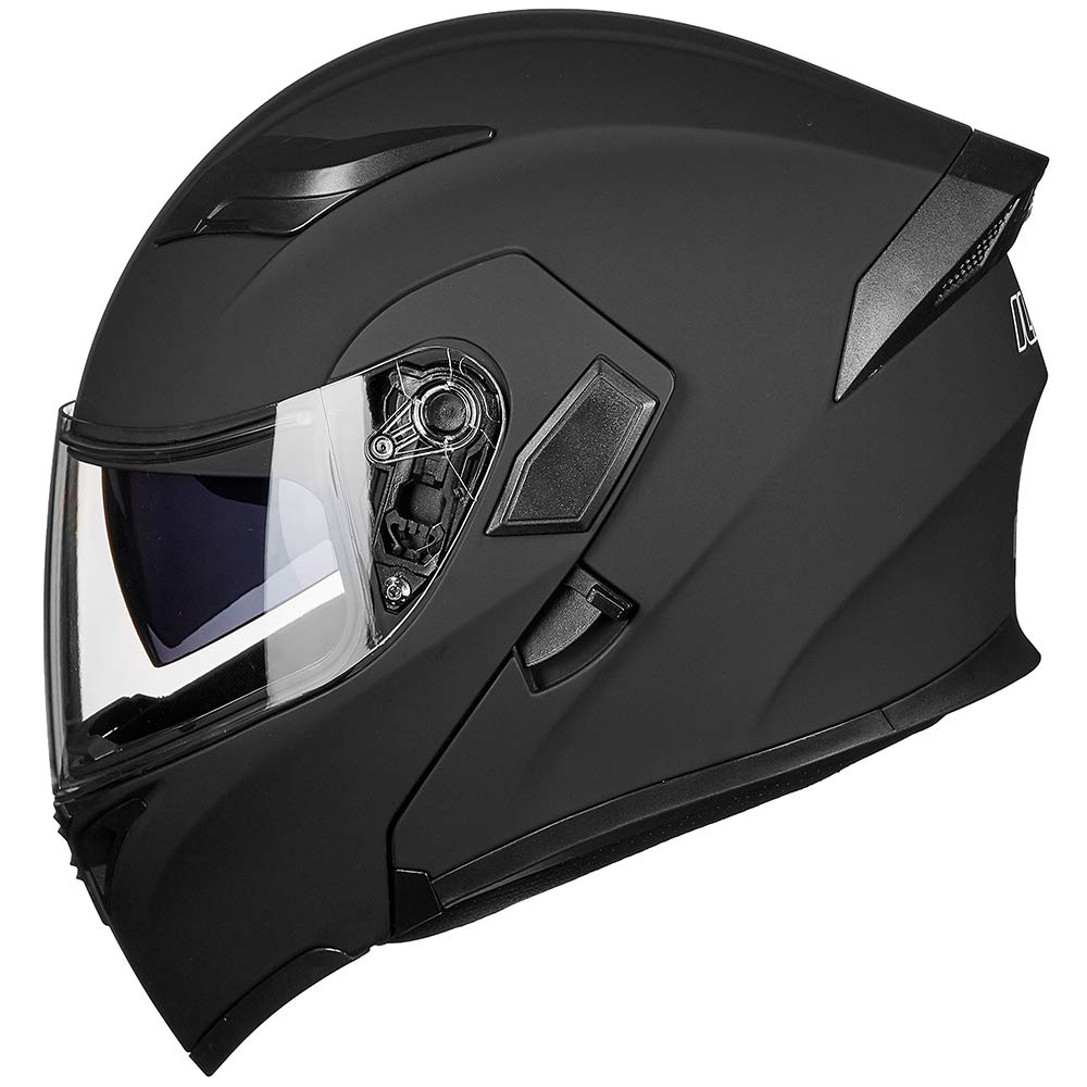 ILM Motorcycle Helmet Dual Visor Modular Full Face DOT LED Light Model 902L, Medium, Matte Black - LED