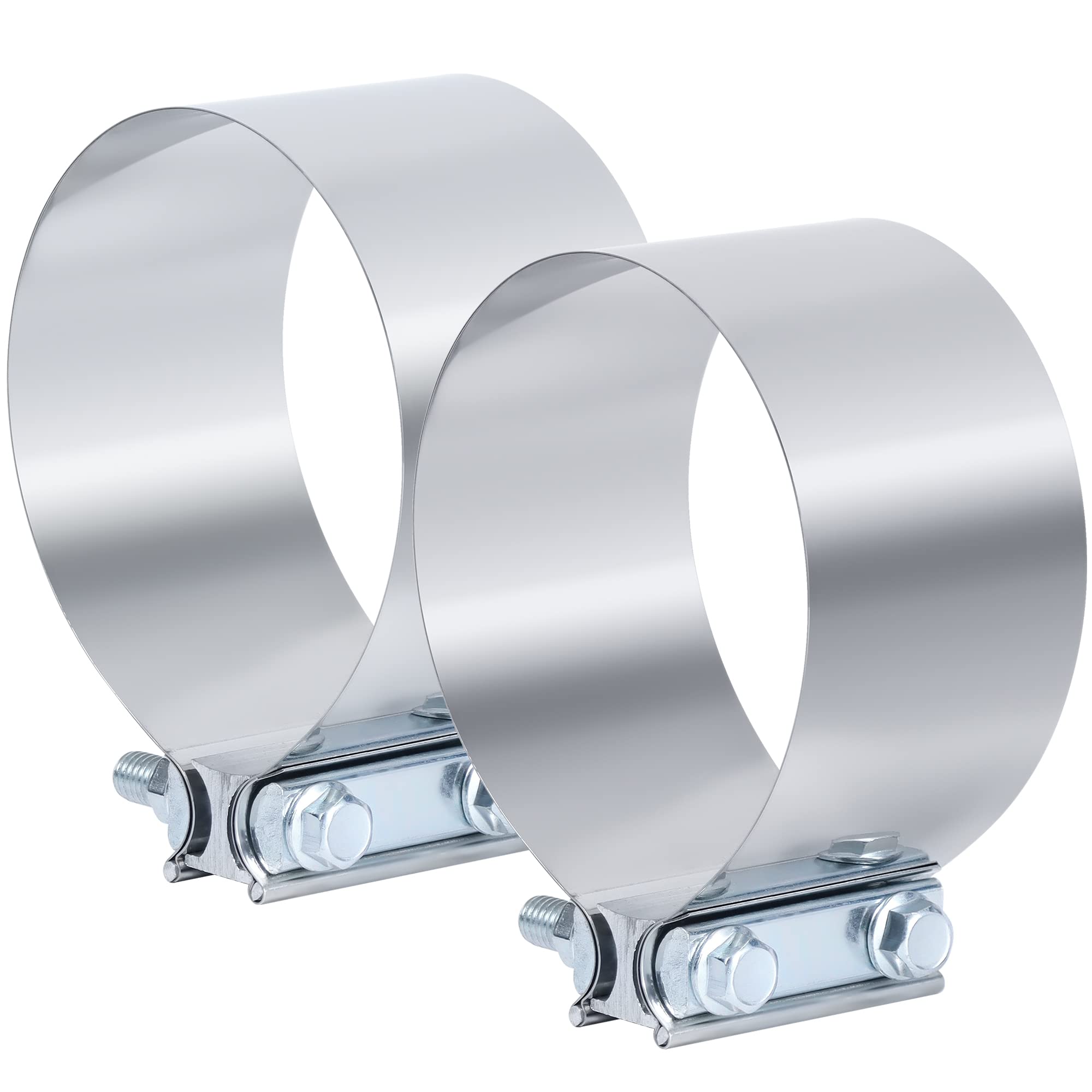 Vitonsbay 4 Inch Exhaust Clamp,Butt Joint Exhaust Muffler Pipe Band Clamp Sleeve Coupler Stainless Steel(2Pcs)